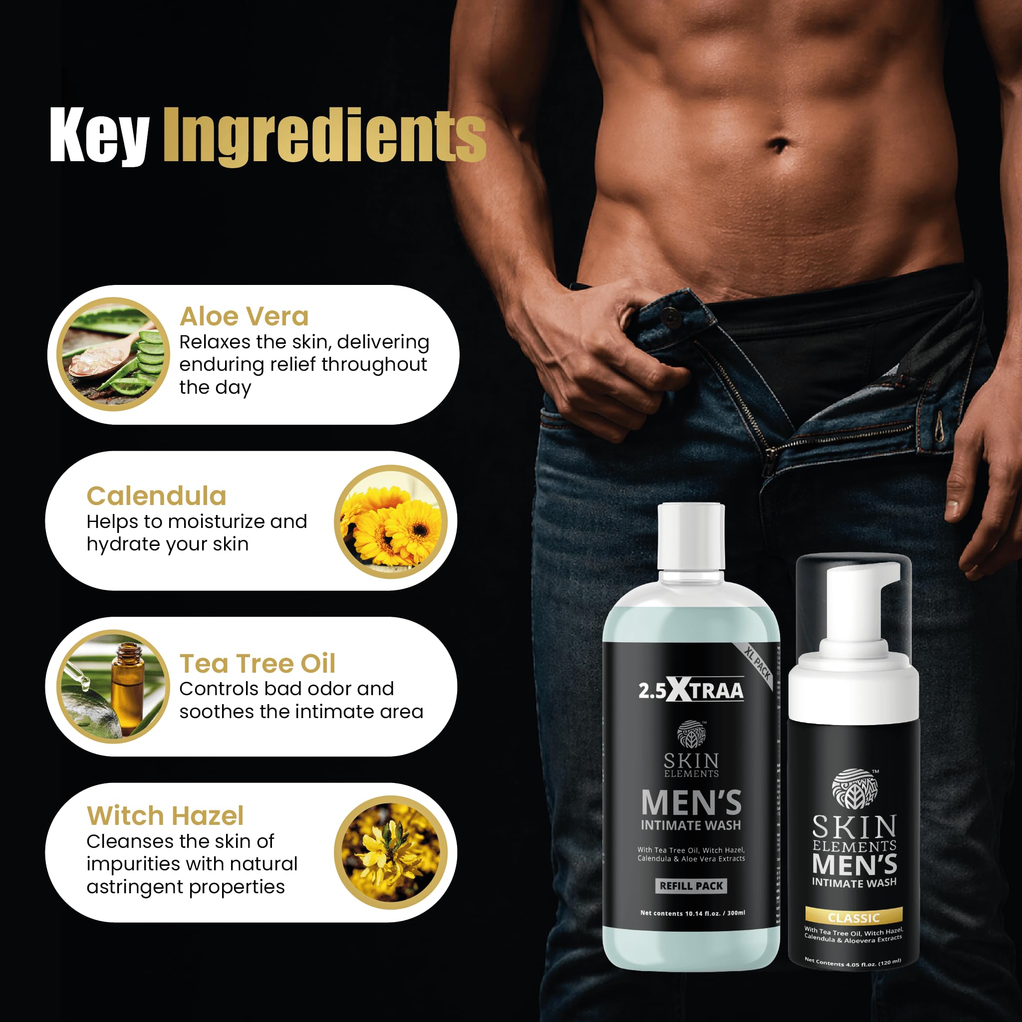Skin Elements etiqueta con ingredientes naturales y pH equilibrado como ventaja