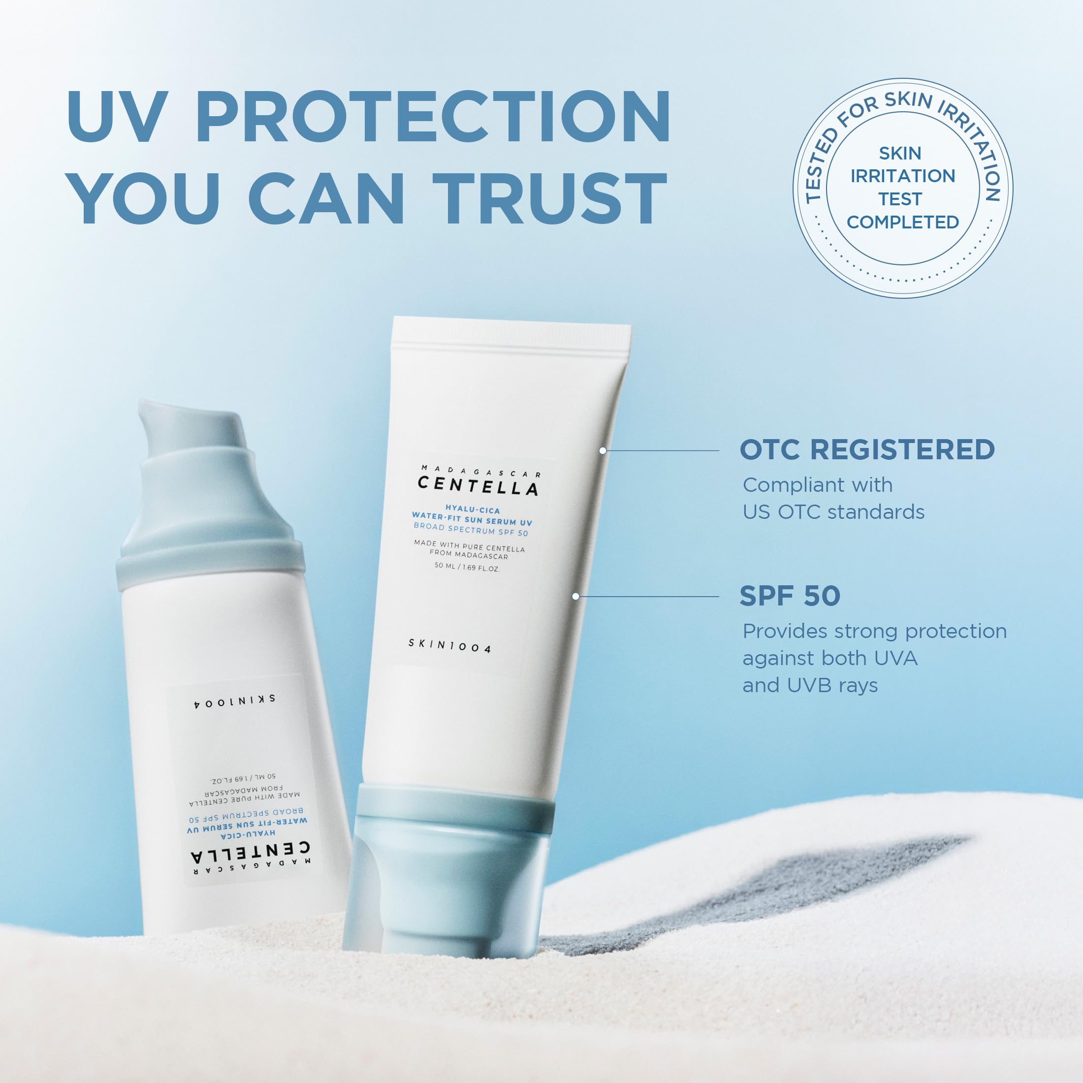 SKIN1004 aplicación en mano demostrando fácil absorción y sensación ligera