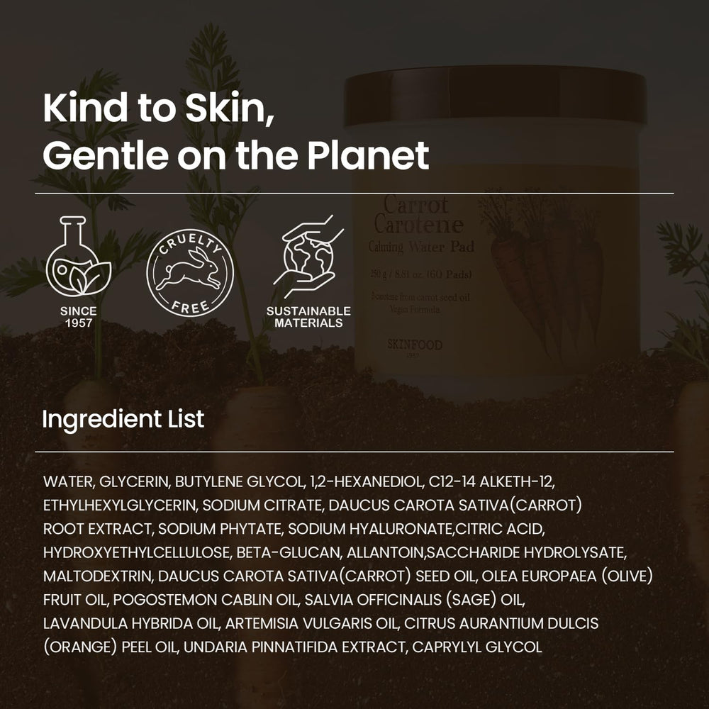 SKINFOOD pads junto a crema y gafas de sol en mesa, ideal para rutinas diarias y viaje