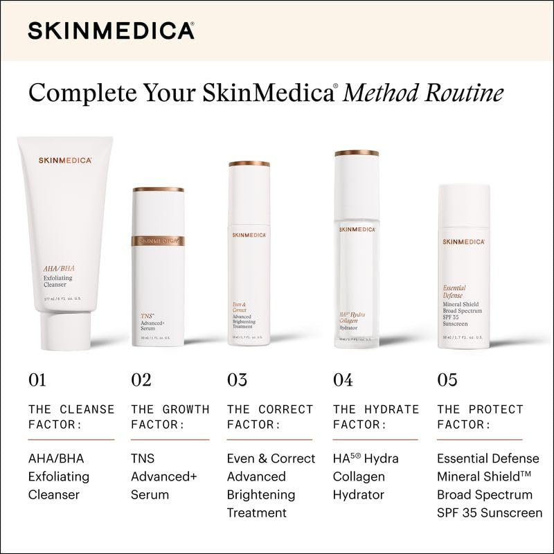SkinMedica etiqueta con lista de ingredientes clave y beneficios