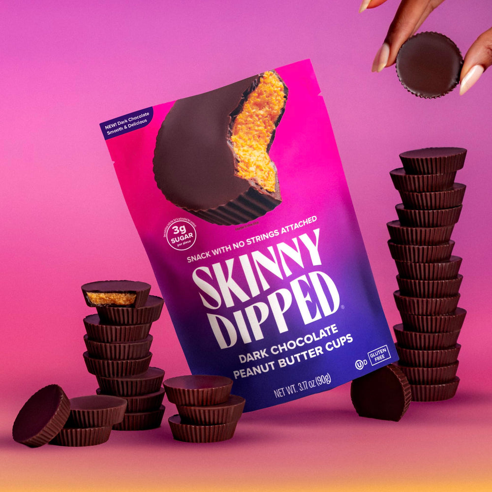 SkinnyDipped etiqueta de ingredientes y valores nutricionales legibles, transparencia