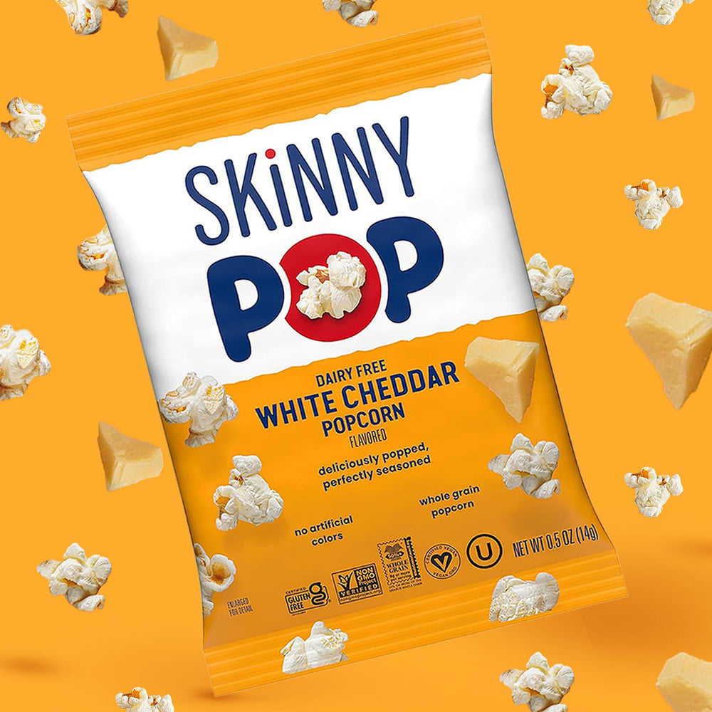 SkinnyPop nutrition and ingredient label visible to show simple ingredient transparency
