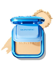 SKINTIFIC polvo compacto frontal mostrando tono 02 Ivory y diseño práctico