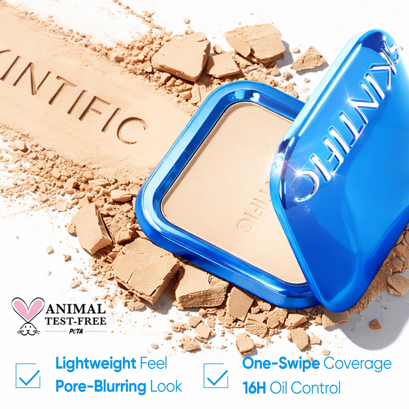 SKINTIFIC incluye puff doble cara para aplicación precisa y control de acabado