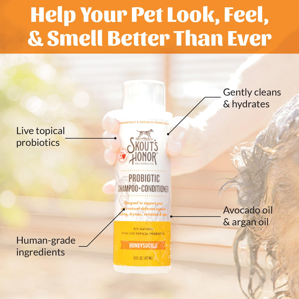 skout's honor being used in a dog bath showing quick cleansing and soothing benefit