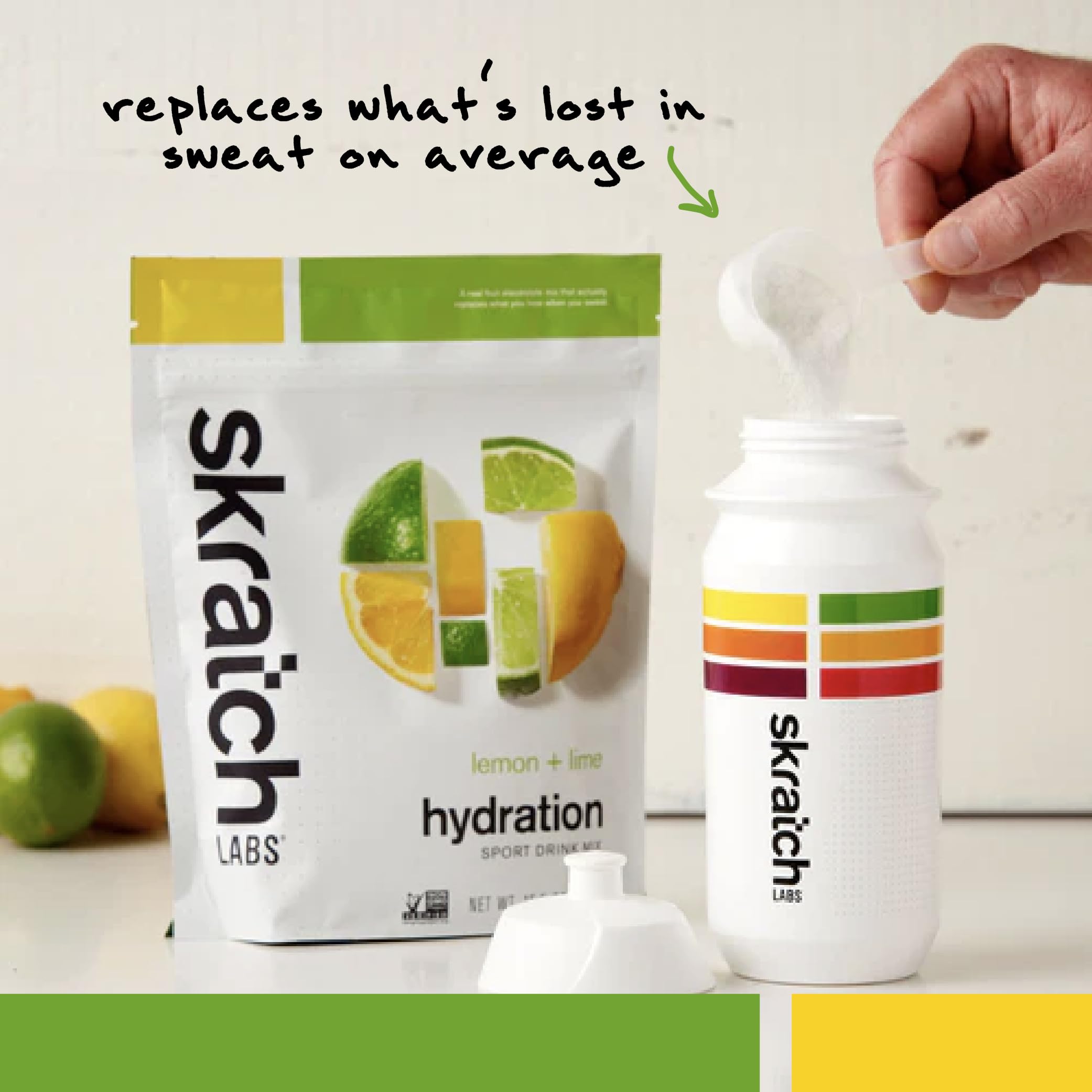 Skratch Labs polvo en cuchara detalle de textura fácil disolución y sabor real