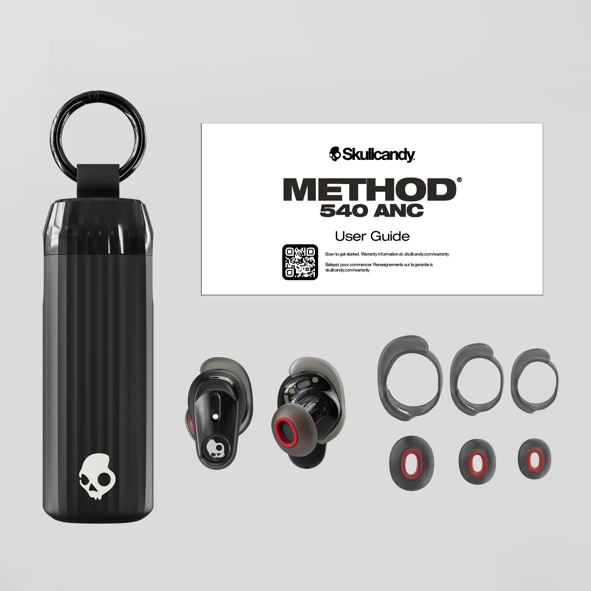 Skullcandy Method 540 ANC estuche abierto con niveles de batería y LEDs visibles