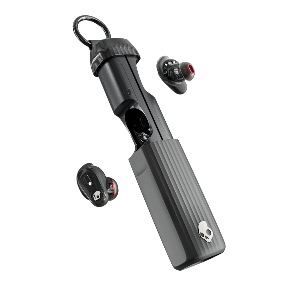 Skullcandy Method 540 ANC vista frontal con estuche True Black mostrando portabilidad