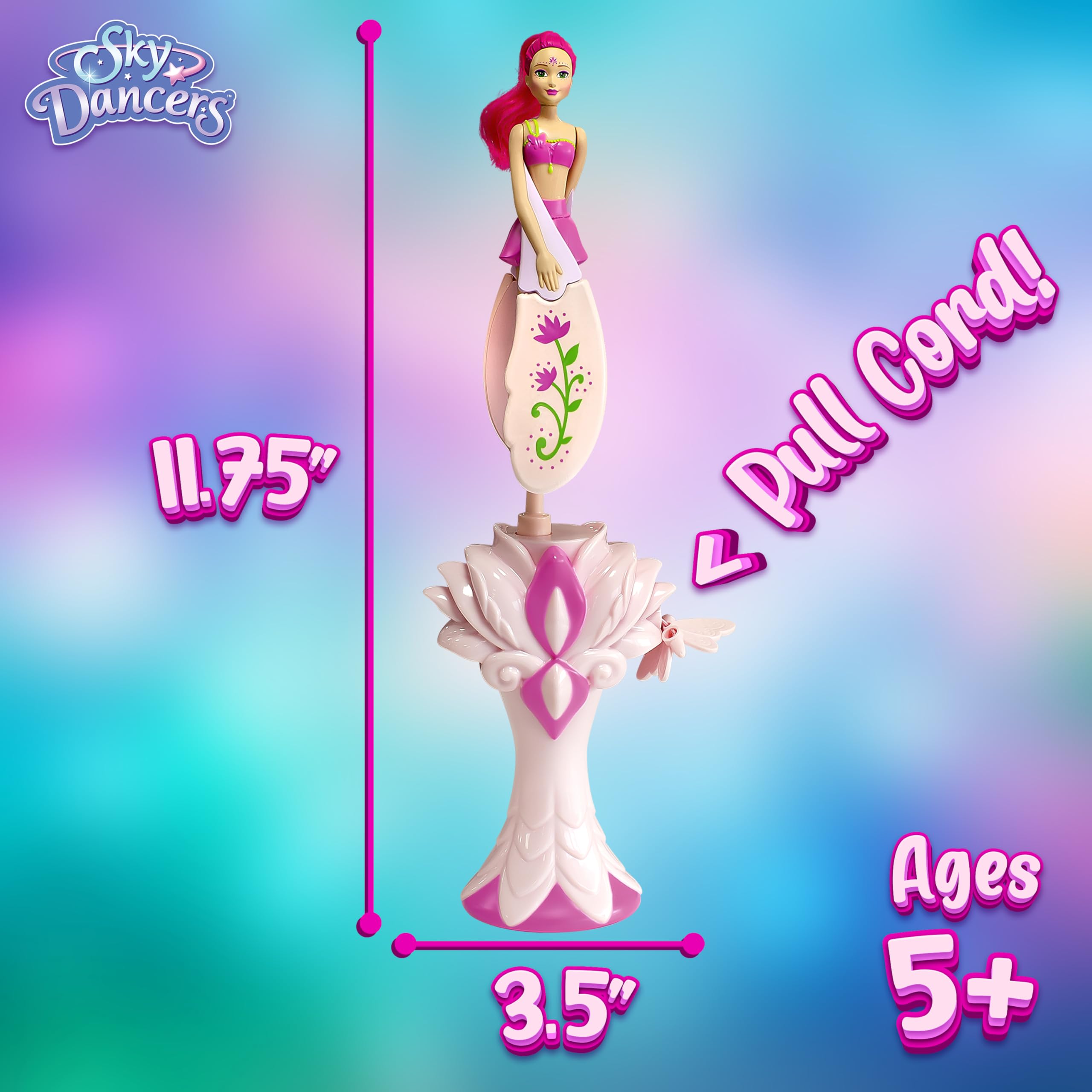 Sky Dancers Fuchsia Fantasy junto a objetos para comparar tamaño y escala