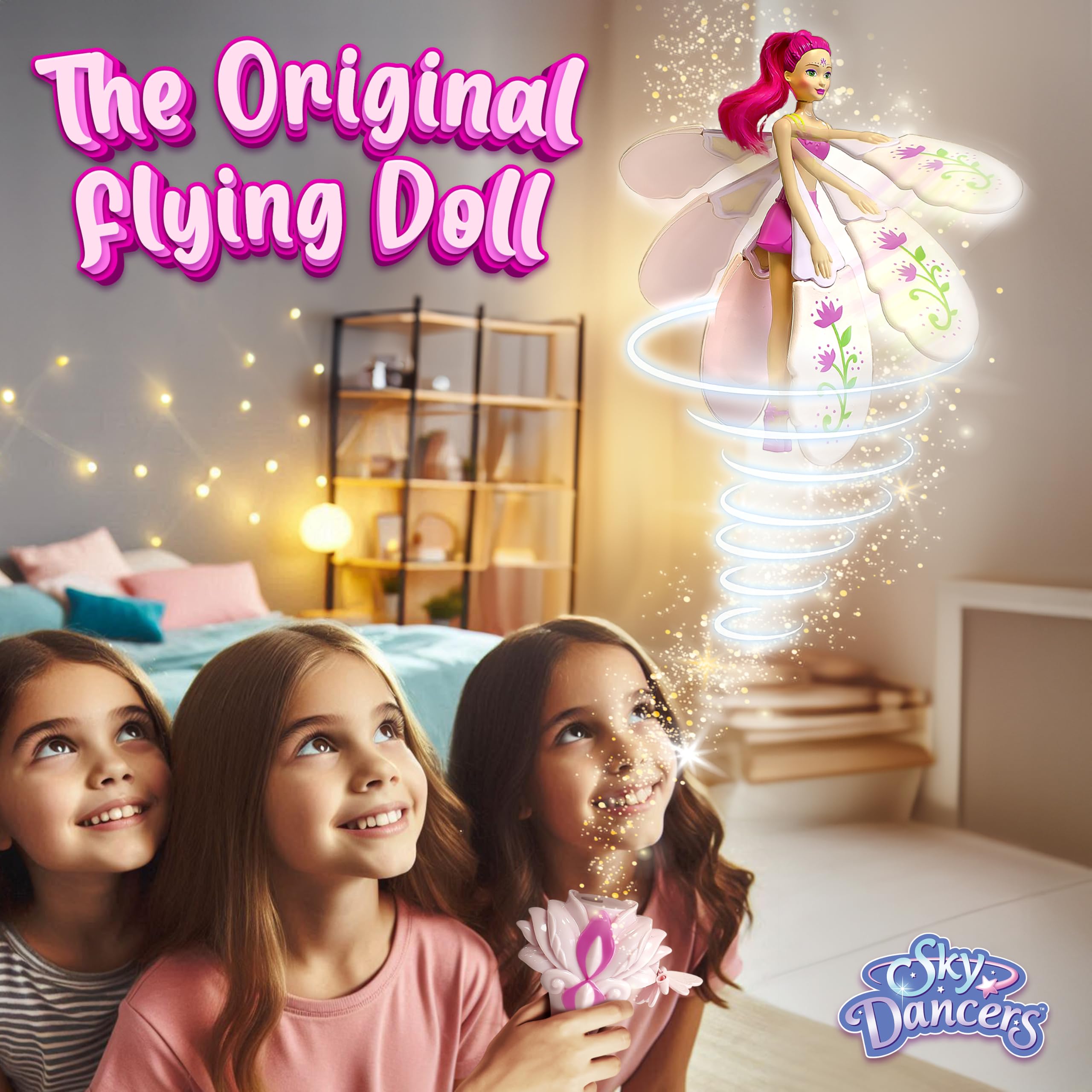 Sky Dancers detalle de alas flexibles de Fuchsia Fantasy para vuelos estables