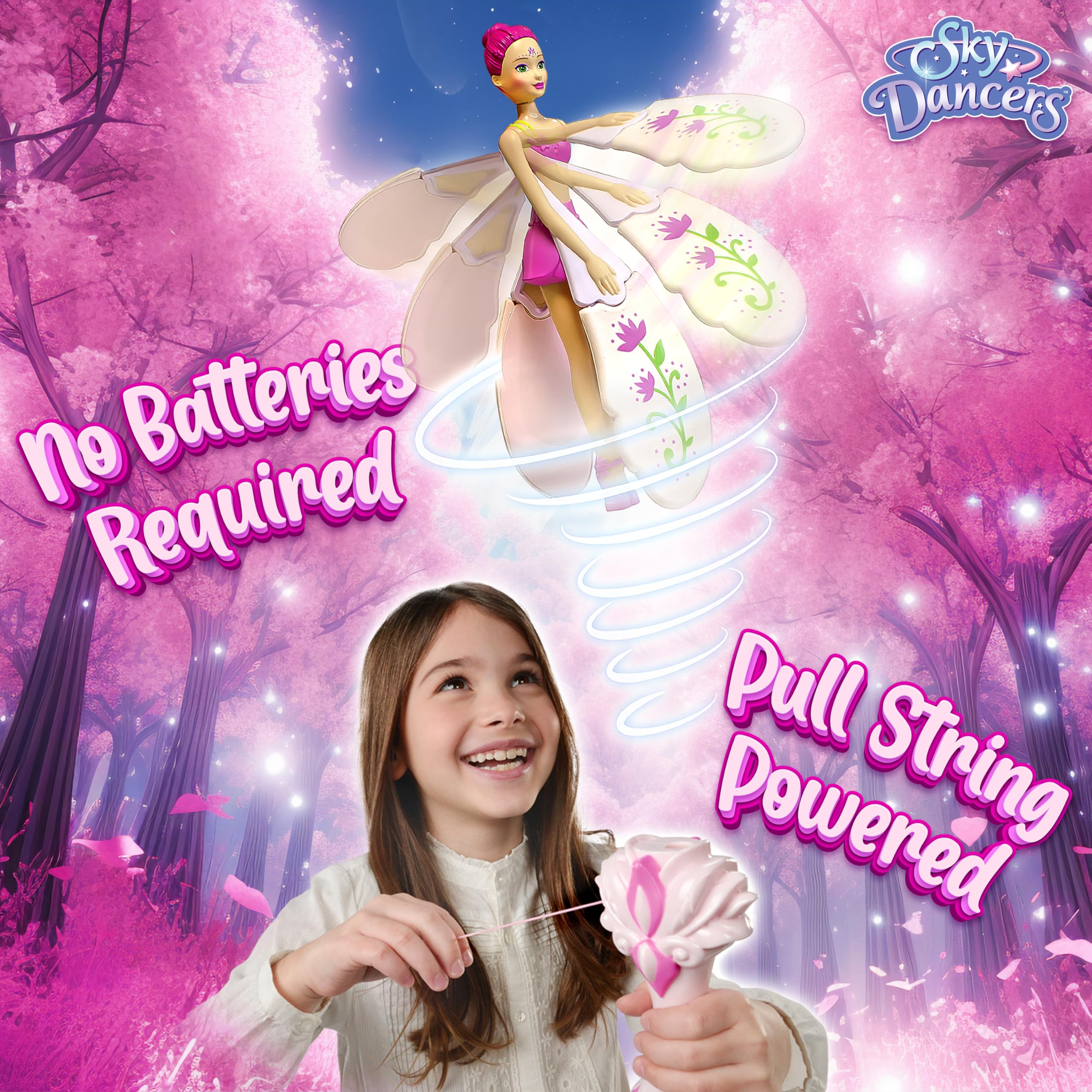 Sky Dancers Fuchsia Fantasy en vuelo interior demostrando juego activo seguro