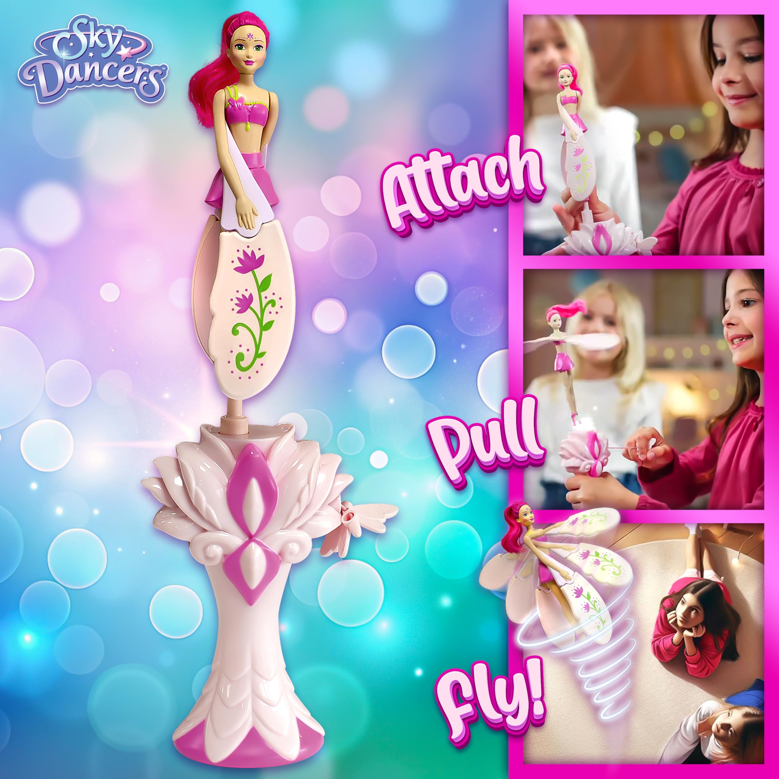 Sky Dancers mano tirando de la cuerda de Fuchsia Fantasy para lanzamiento rápido