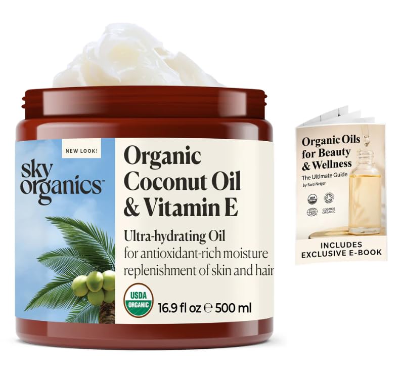 Sky Organics textura cremosa del aceite de coco, demuestra consistencia y absorción