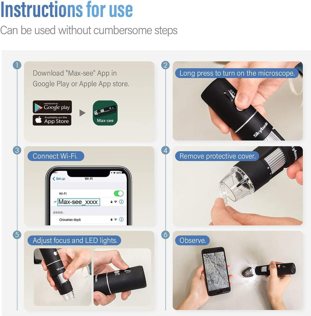 SKYBASIC uso con smartphone mostrando app Max-see y captura fácil