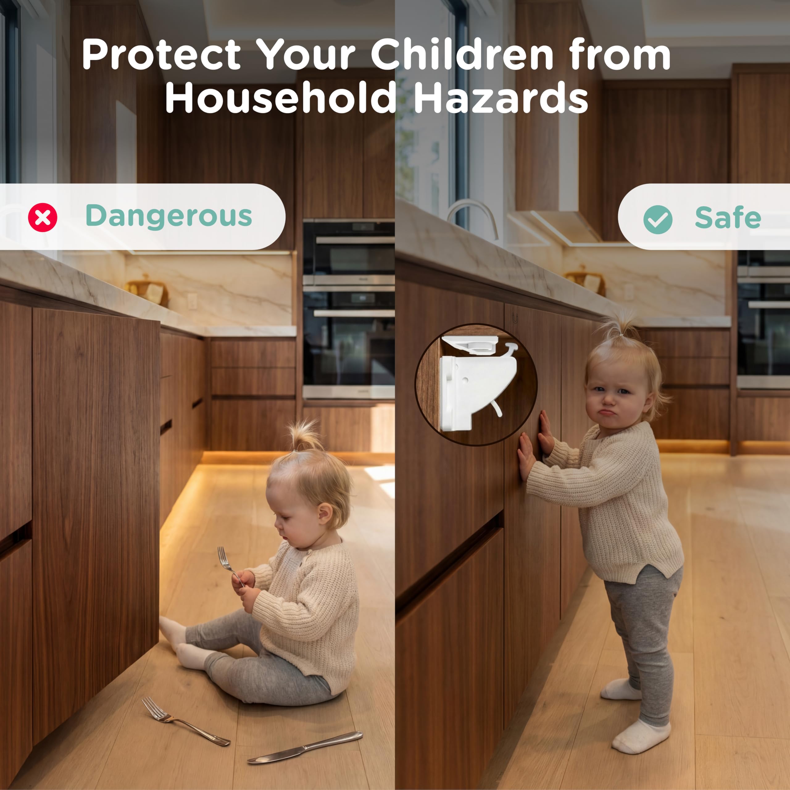 Skyla Homes cierre magnético abierto mostrando mecanismo interno y protección