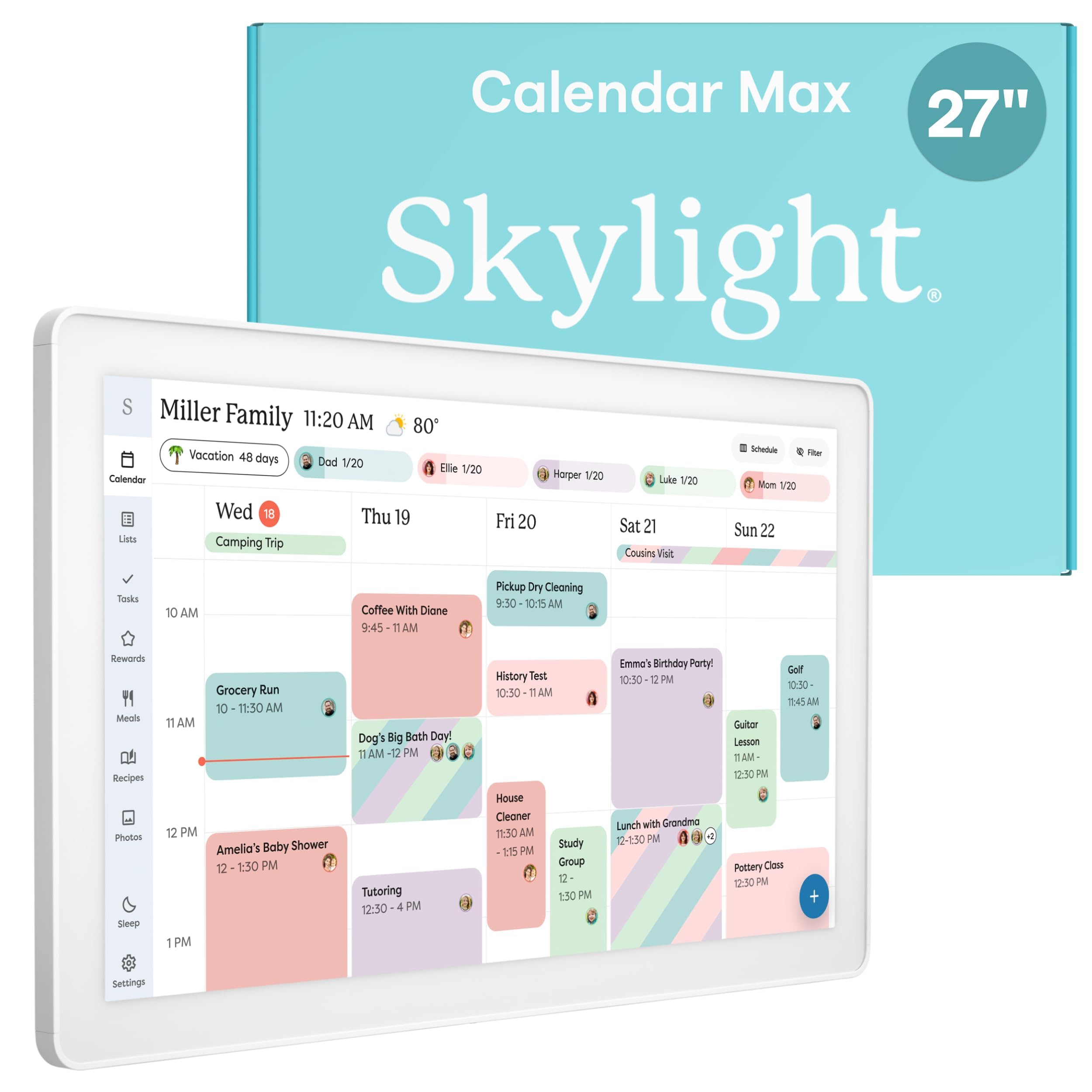 Skylight Calendario Max vista frontal con pantalla clara y organización visible