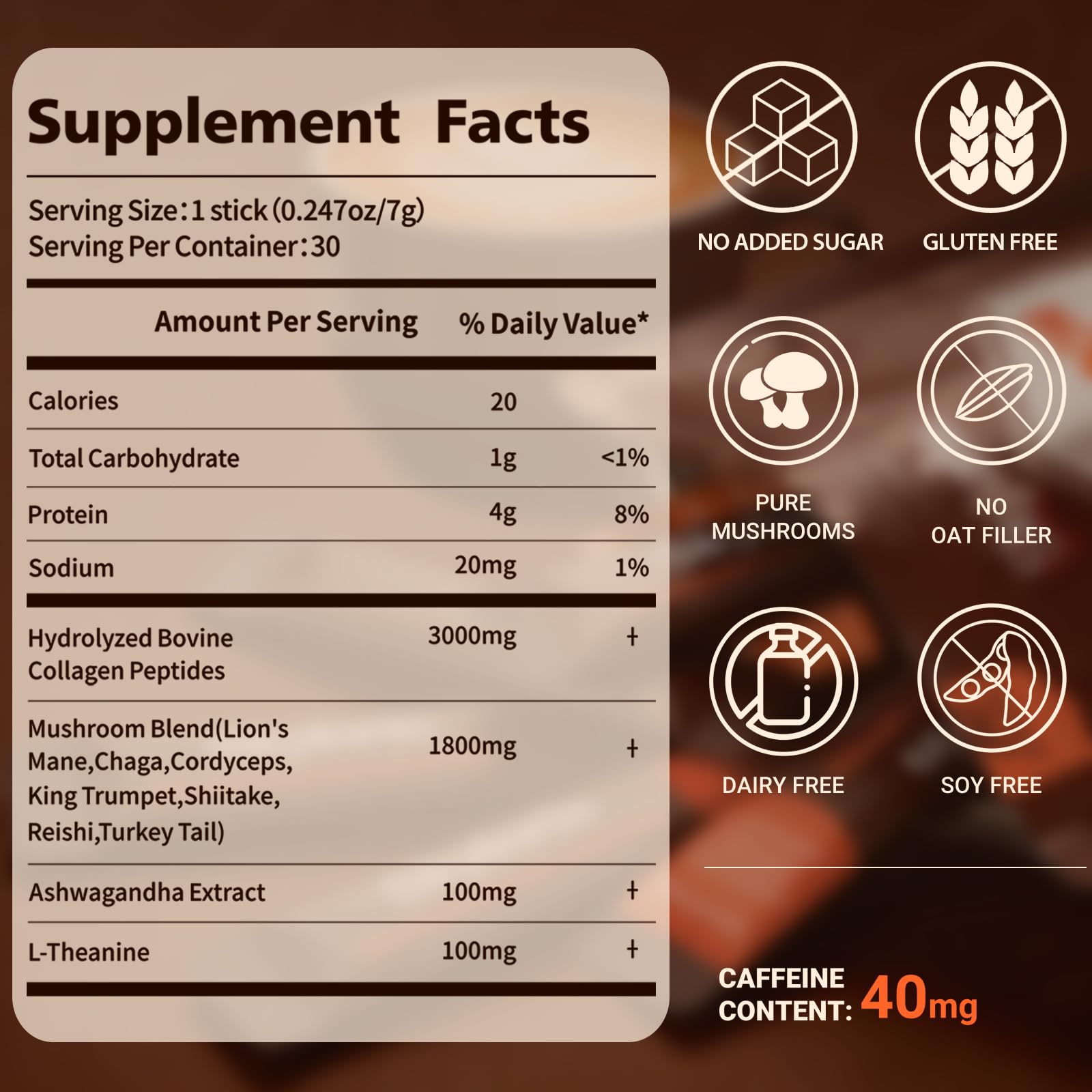 Skylorin etiqueta de ingredientes destacando mezcla de 7 hongos