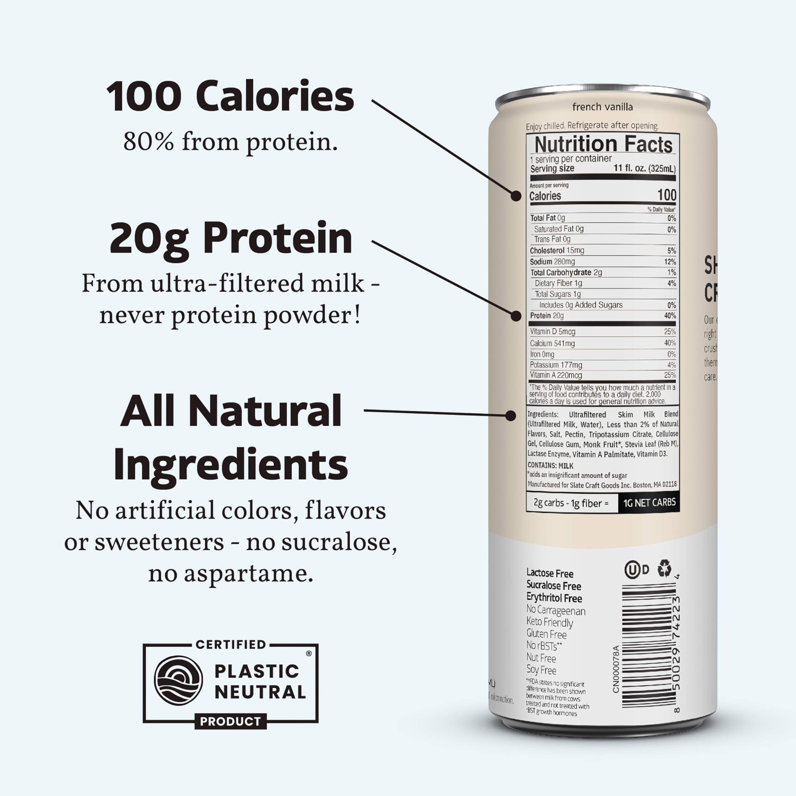 Slate etiqueta nutricional con proteínas y bajo azúcar