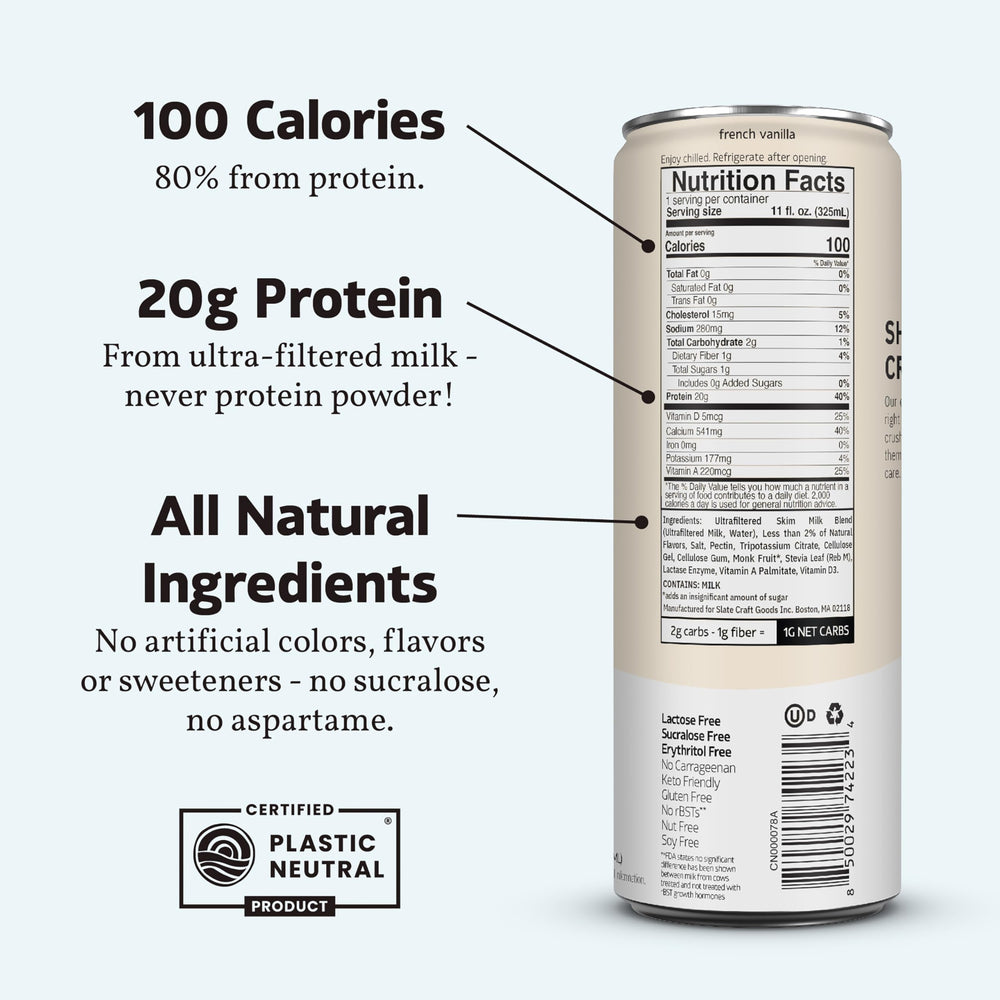 Slate etiqueta nutricional con proteínas y bajo azúcar