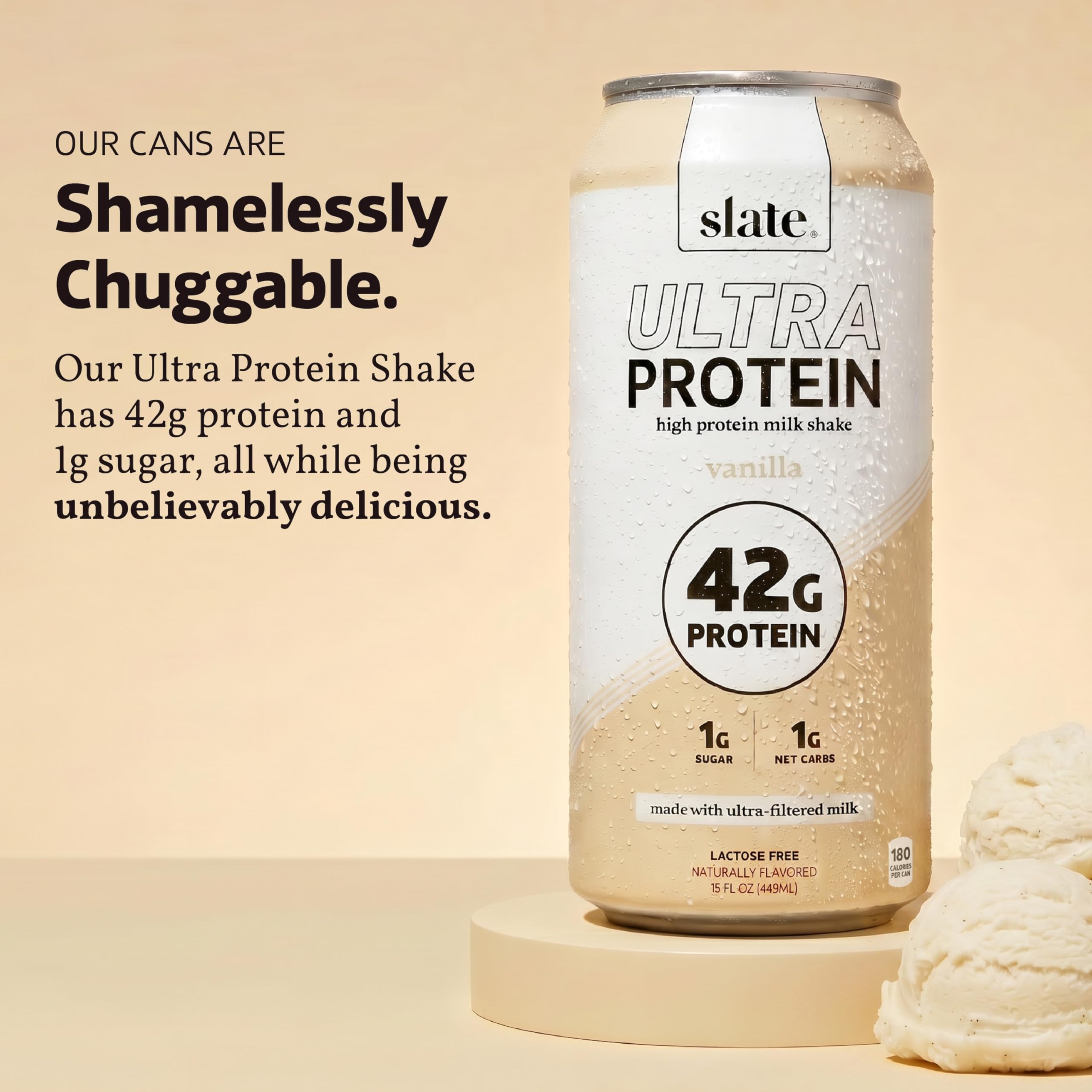 Slate detalle de etiqueta con leche ultrafiltrada y lista de ingredientes