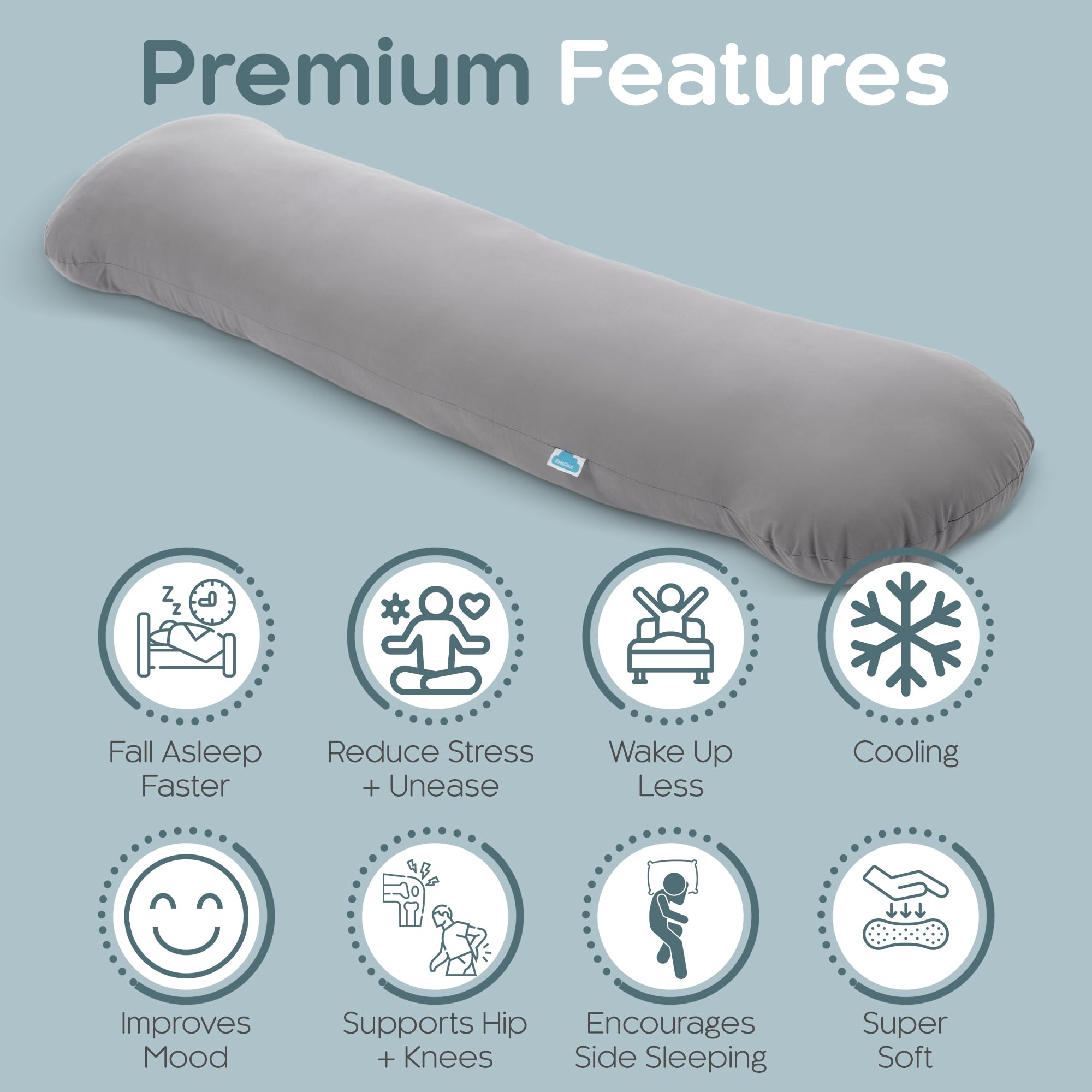 SleepCloud en uso apoyada entre hombro y rodillas para dormir de lado