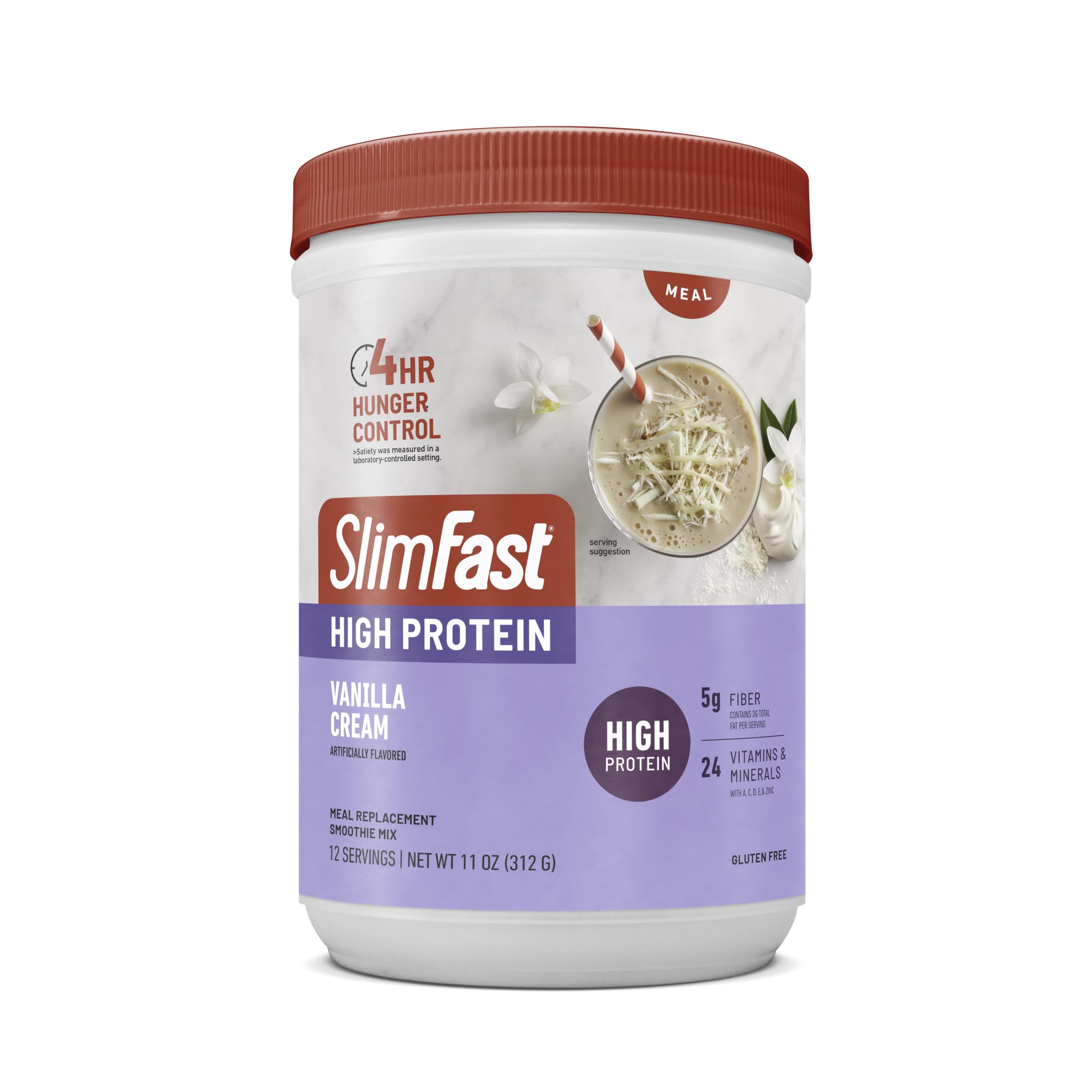 SlimFast comparación de tamaño de lata para visualización de porciones