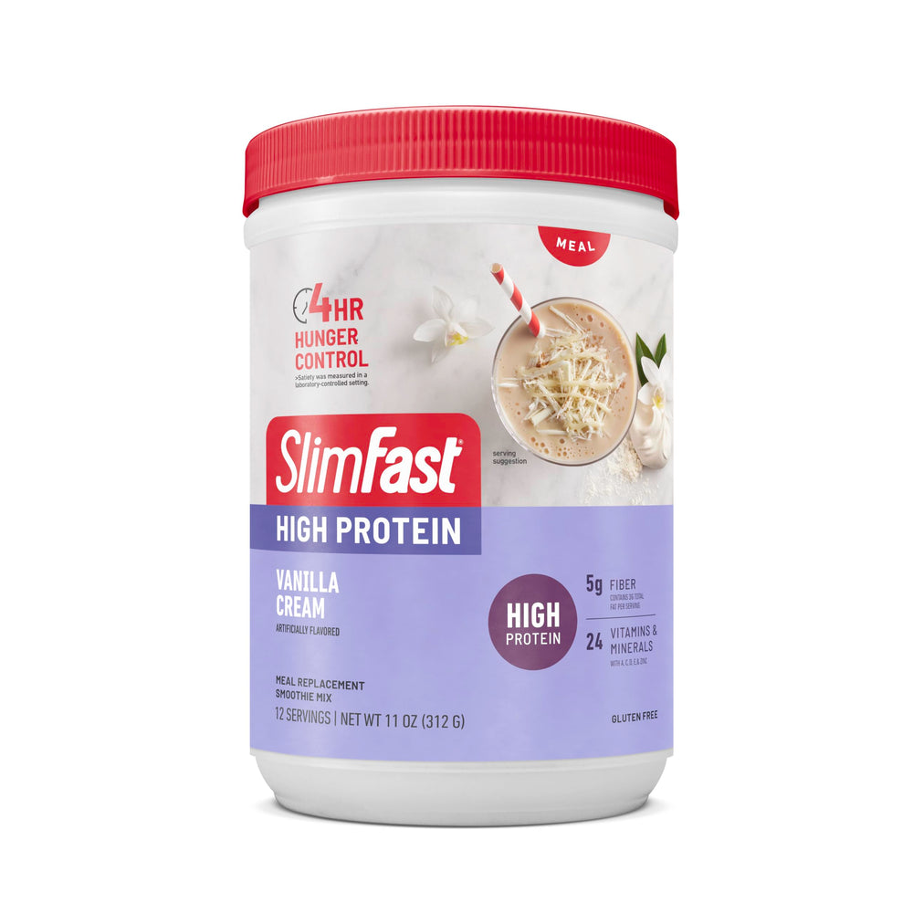 SlimFast comparación de tamaño de lata para visualización de porciones