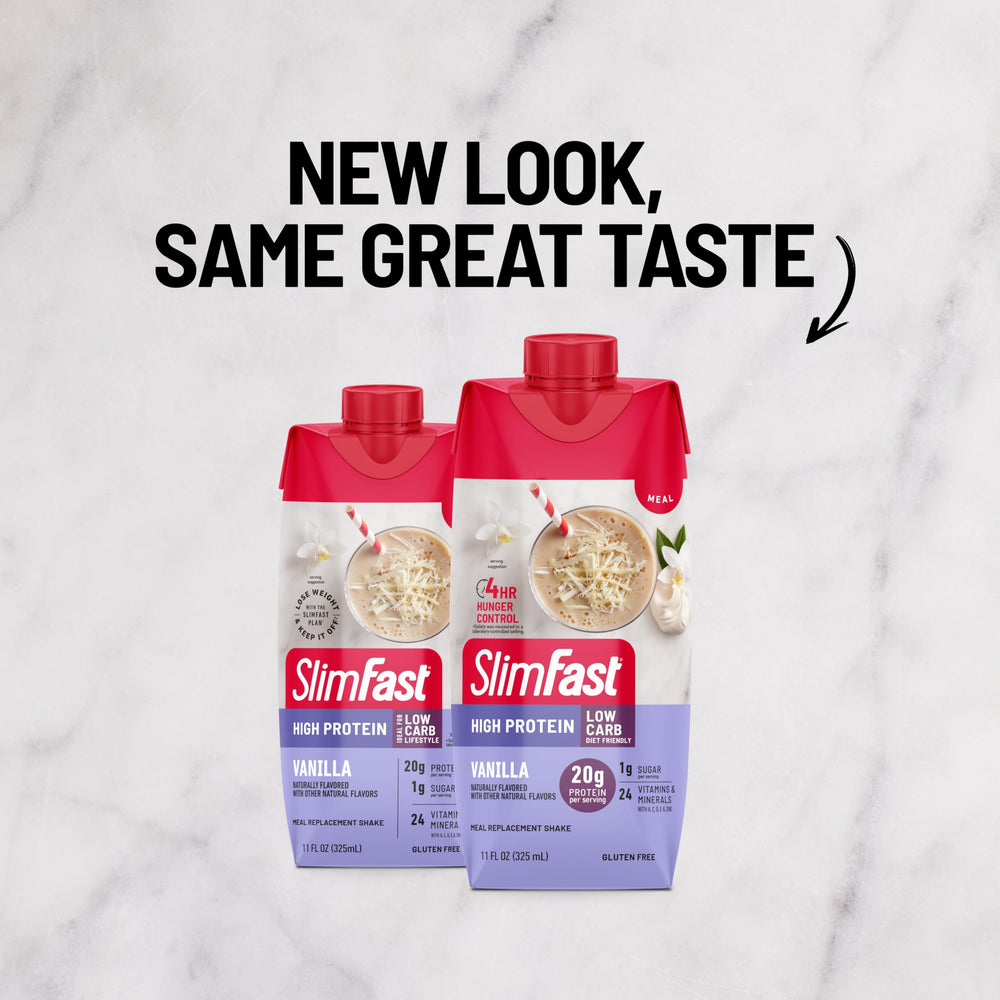SlimFast detalle de la etiqueta nutricional con vitaminas y proteínas claras