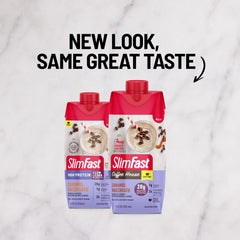 SlimFast primer plano textura cremosa del batido con aspecto apetitoso