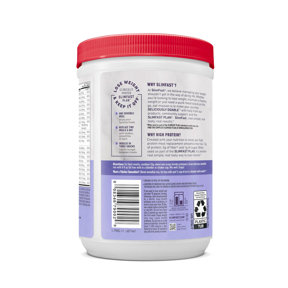 SlimFast etiqueta nutricional con vitaminas y contenido proteico