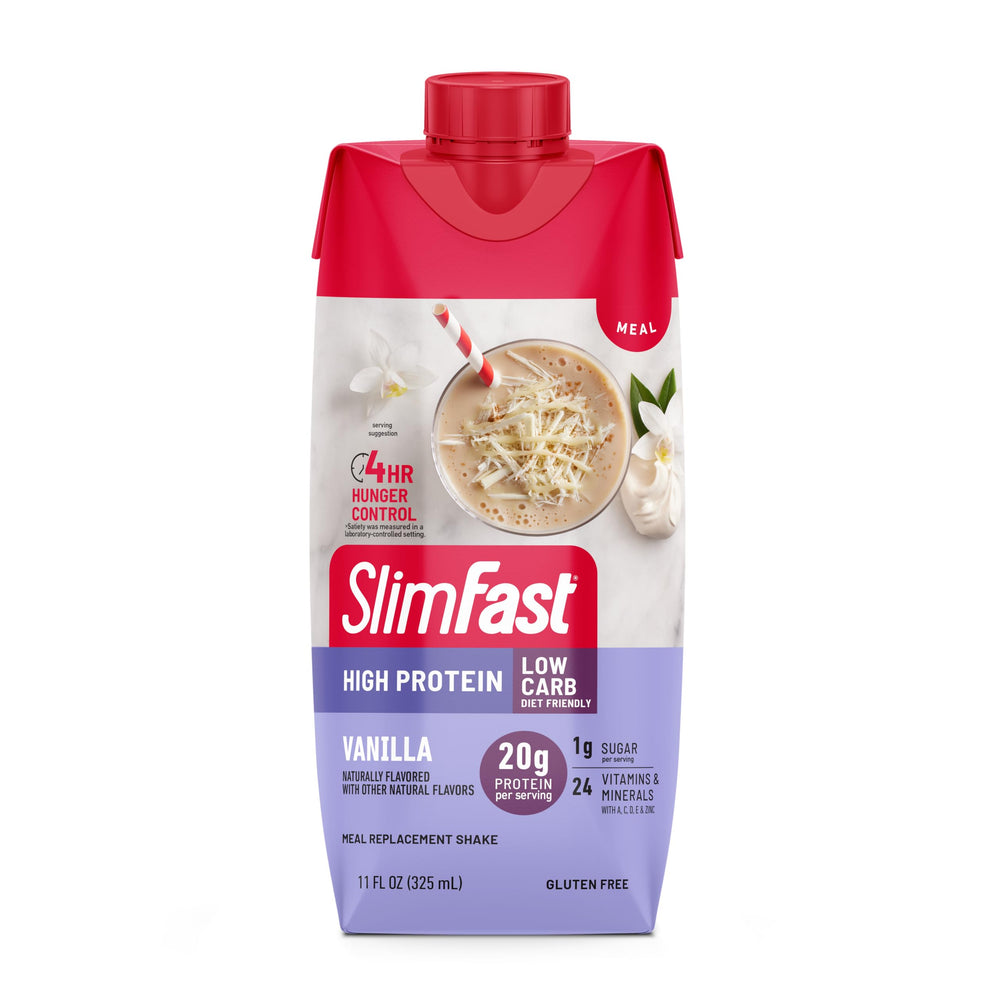 SlimFast pack de 12 botellas mostrando abastecimiento semanal práctico