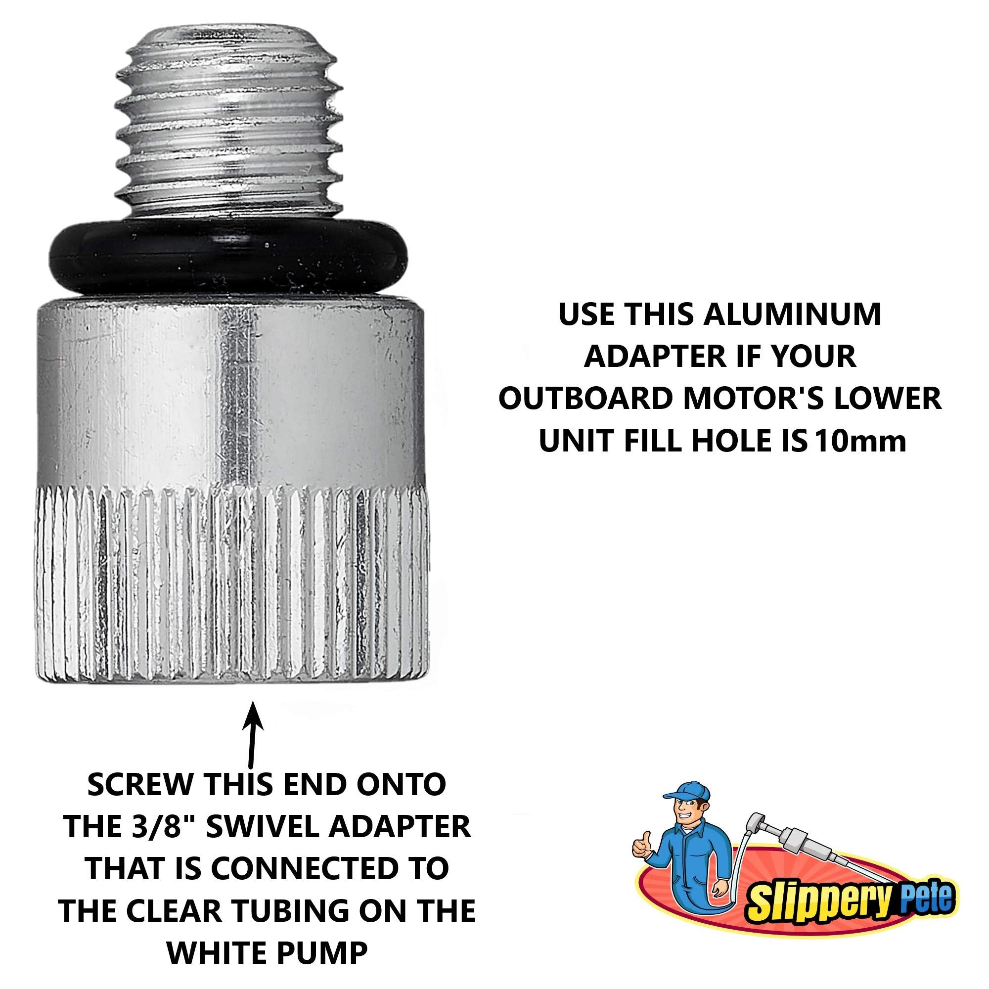 Slippery Pete escala comparativa con botella estándar para visualización de tamaño