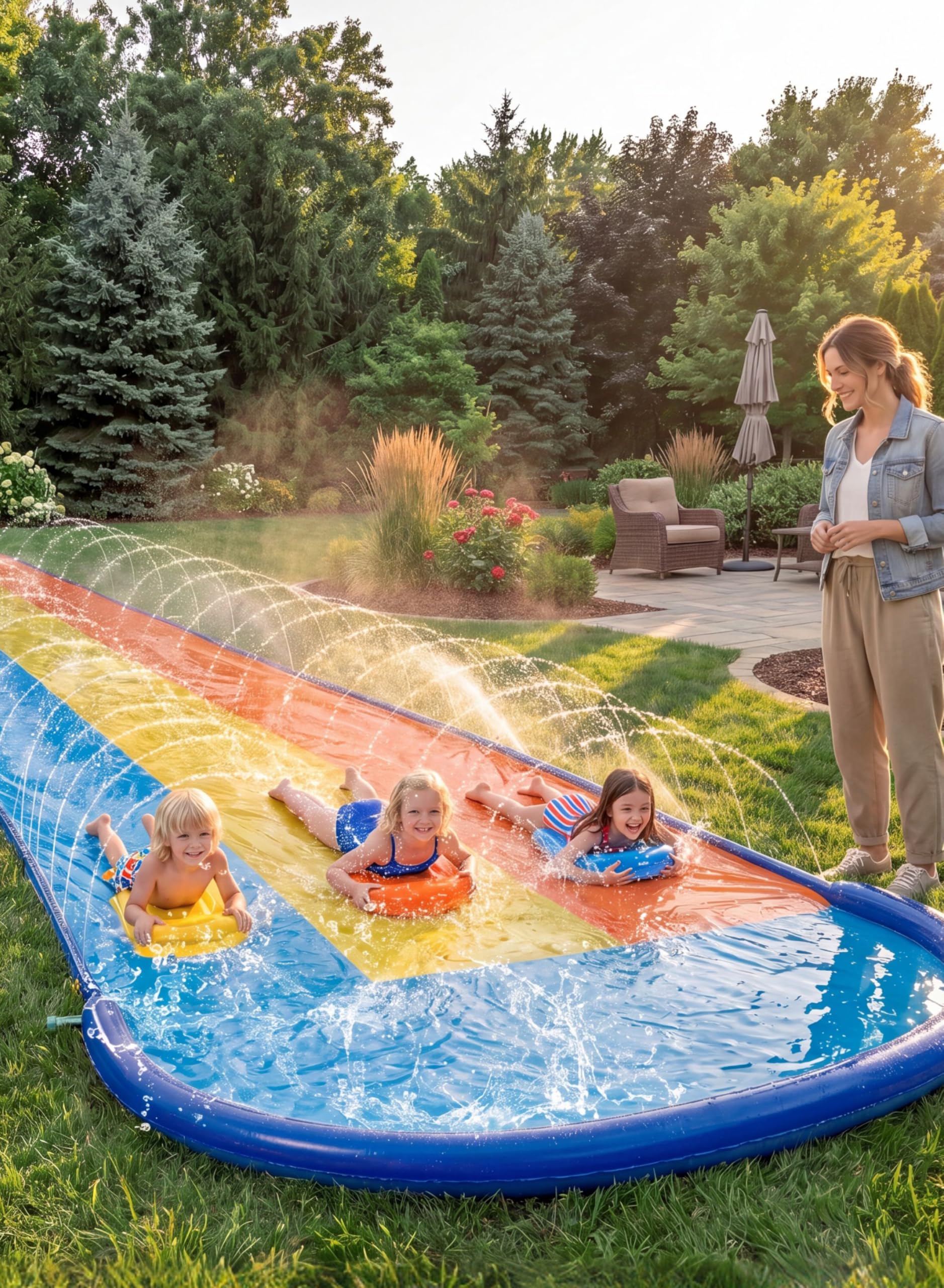Sloosh niños deslizándose juntos mostrando diversión y juego compartido