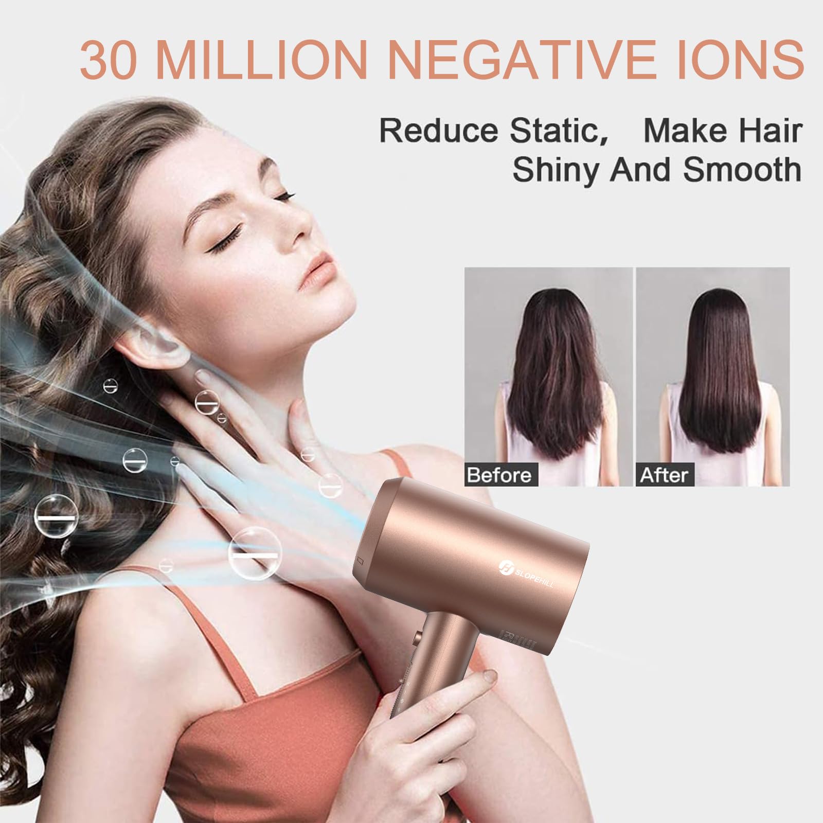 slopehill secador en uso creando cabello liso con menos frizz