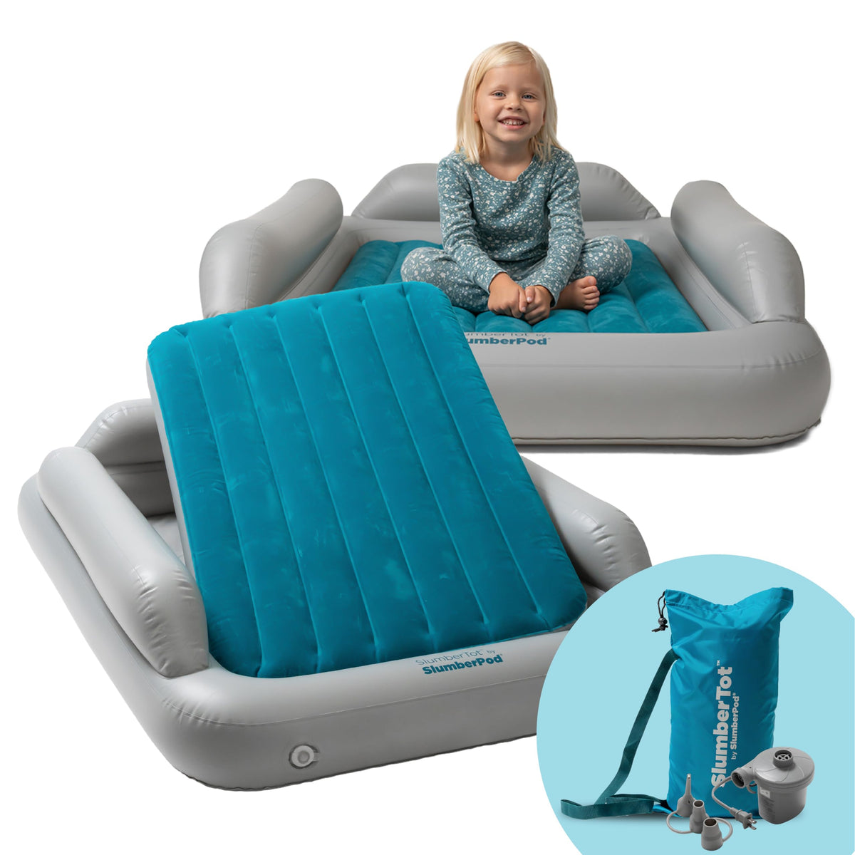 SlumberPod SlumberTot frontal empaquetado mostrando portabilidad y ligereza
