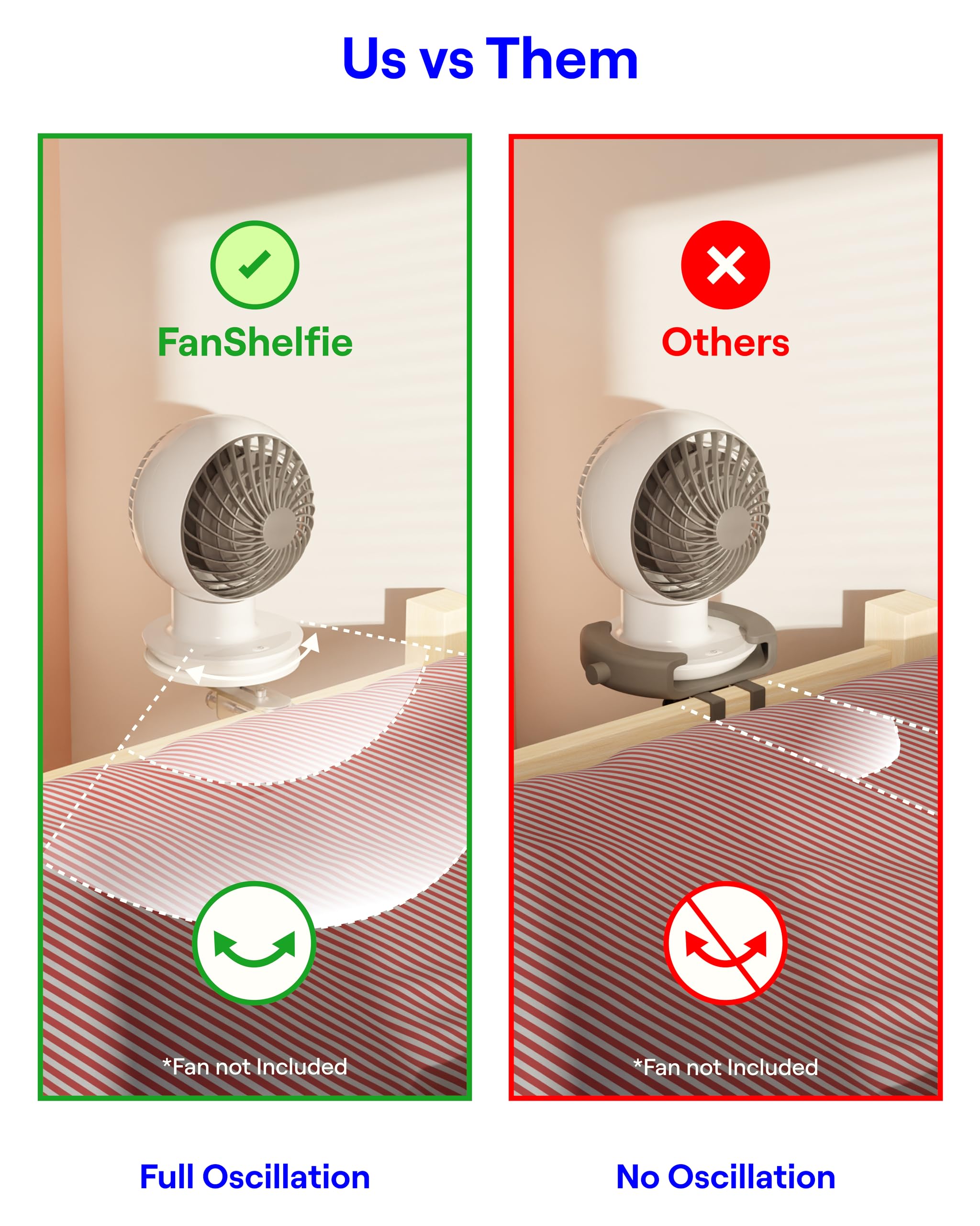 Smallish FanShelfie junto a una regla para comparar tamaño y ajuste de ventilador