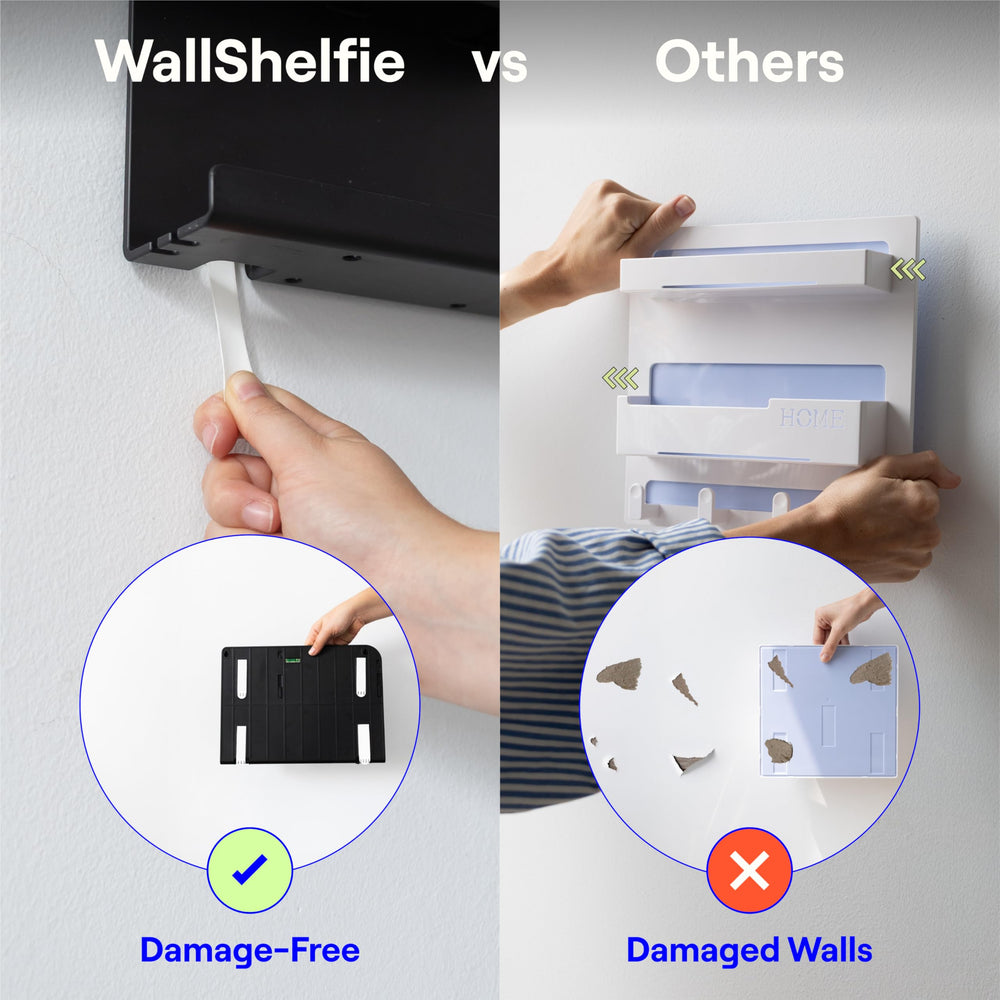 Smallish Wallshelfie con ganchos y portavasos modulares para más funciones