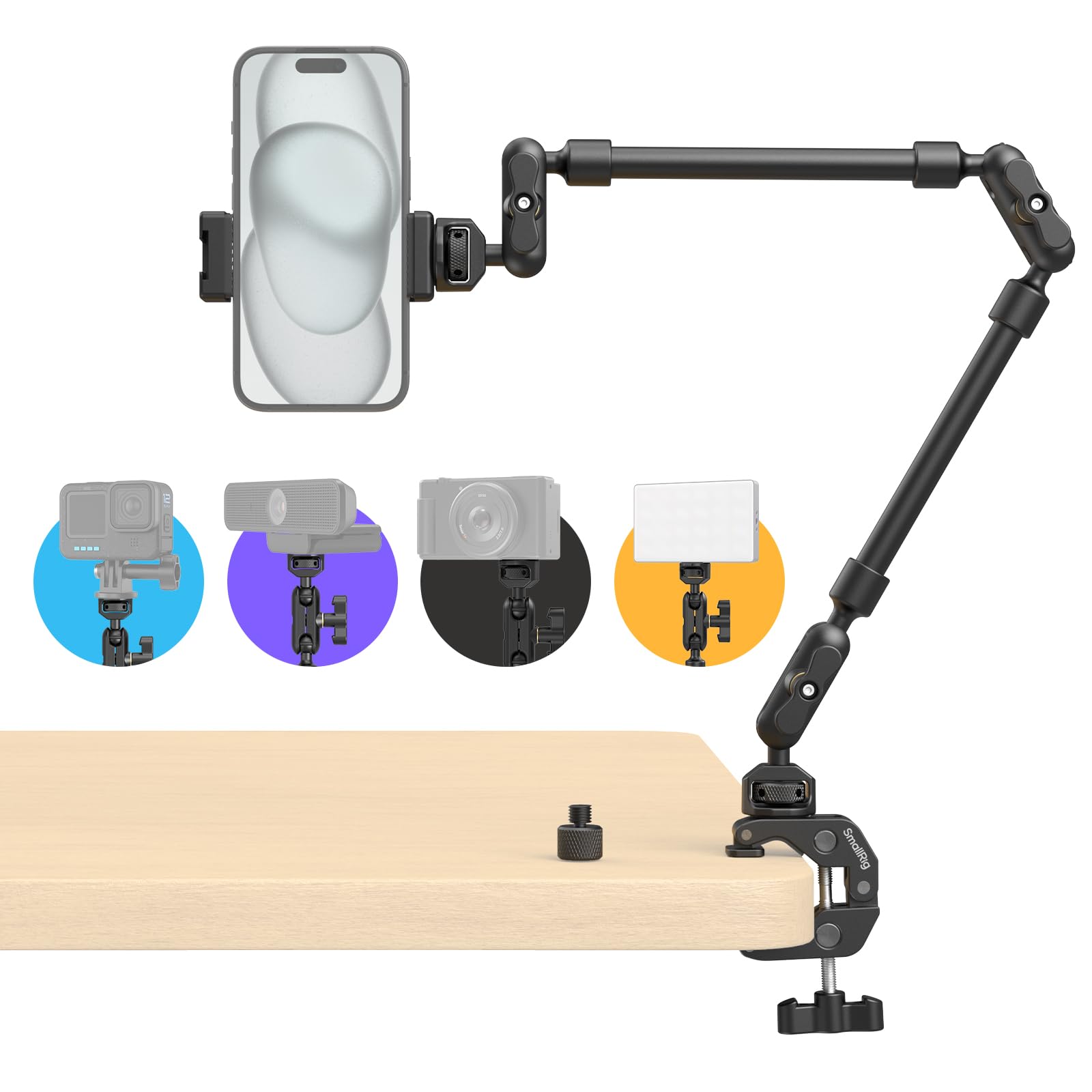 SMALLRIG vista frontal de la mordaza con sujeción estable
