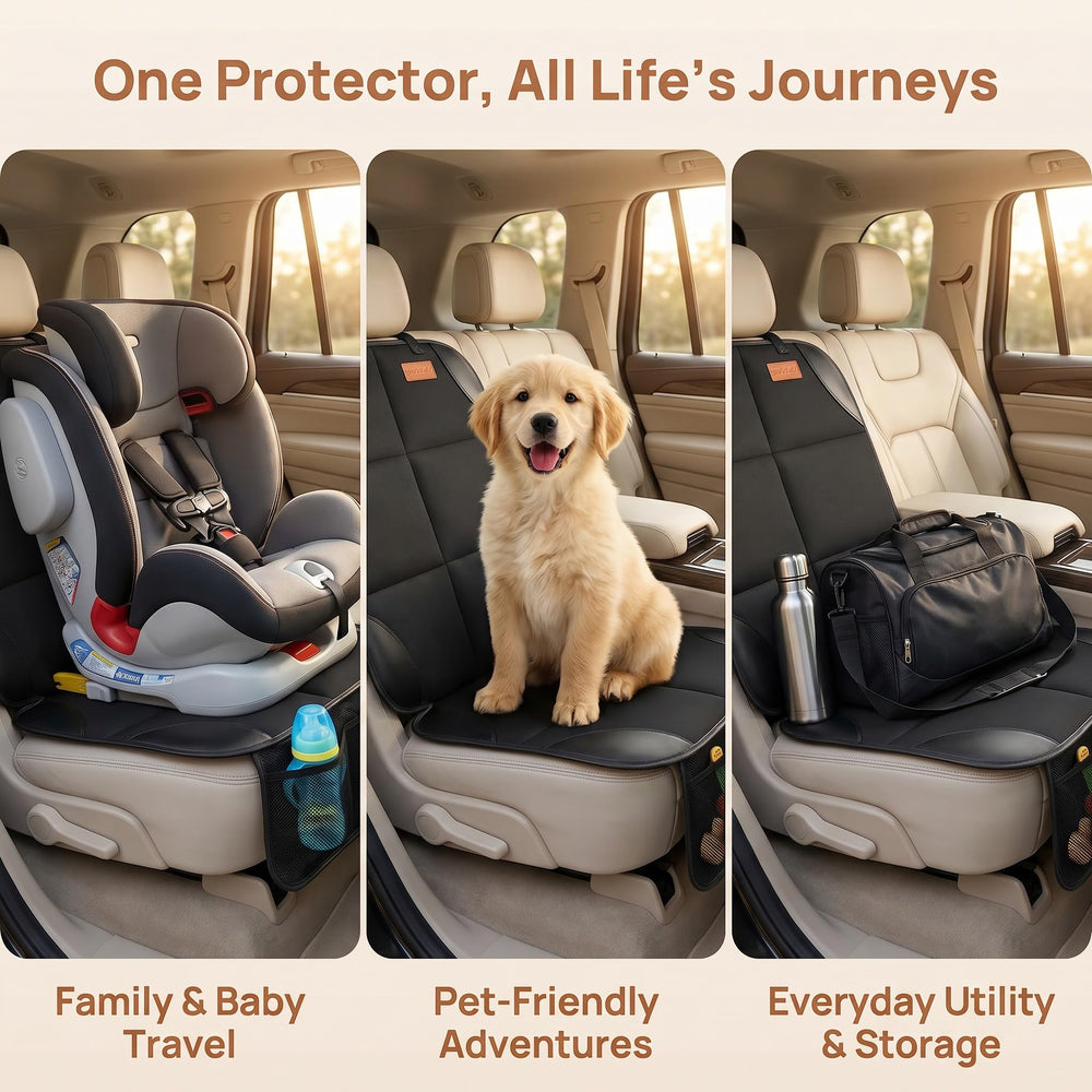 SMART ELF beneath a dog harness protecting upholstery from pet wear