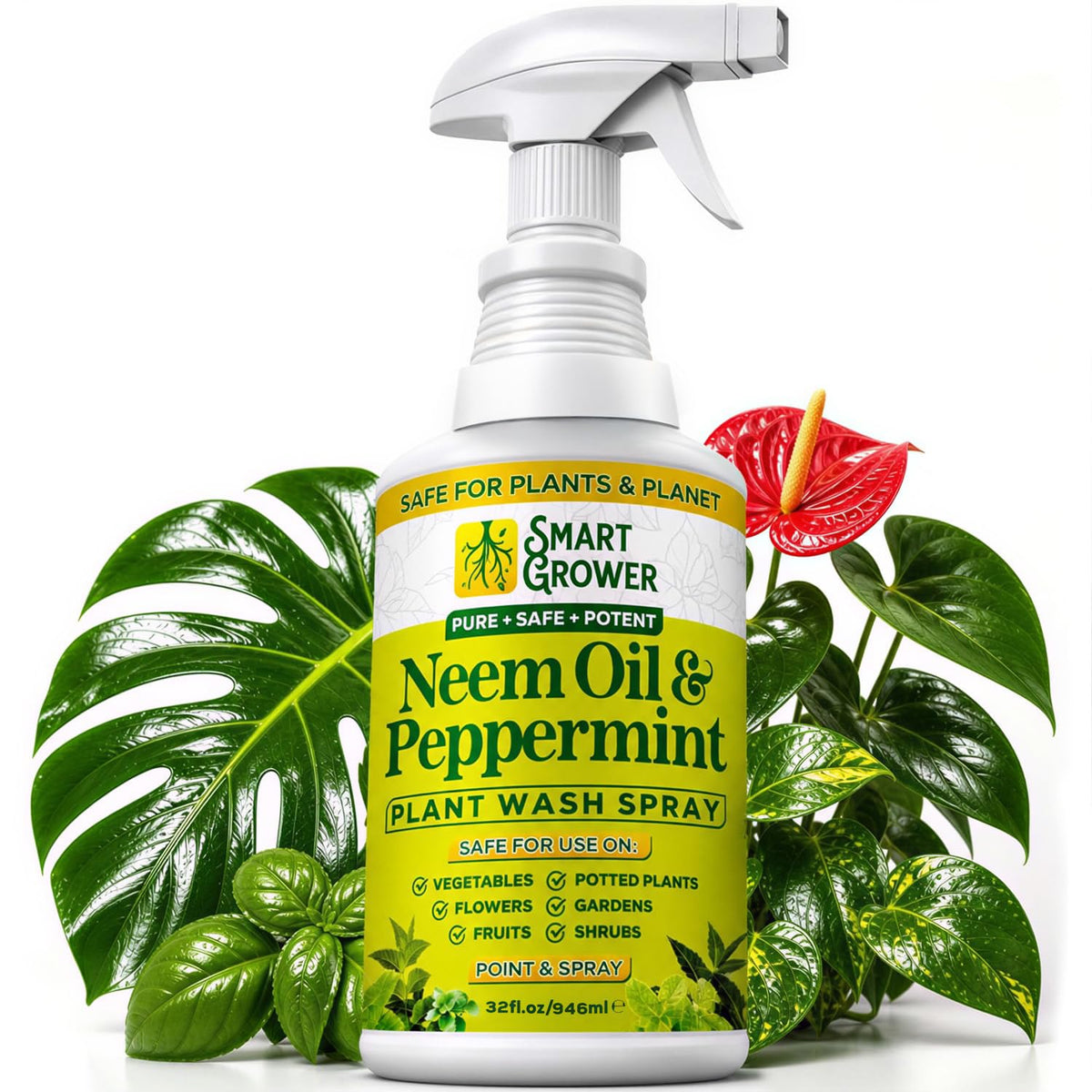 Smart Grower envase frontal de Neem Oil con menta, presentación clara y tamaño