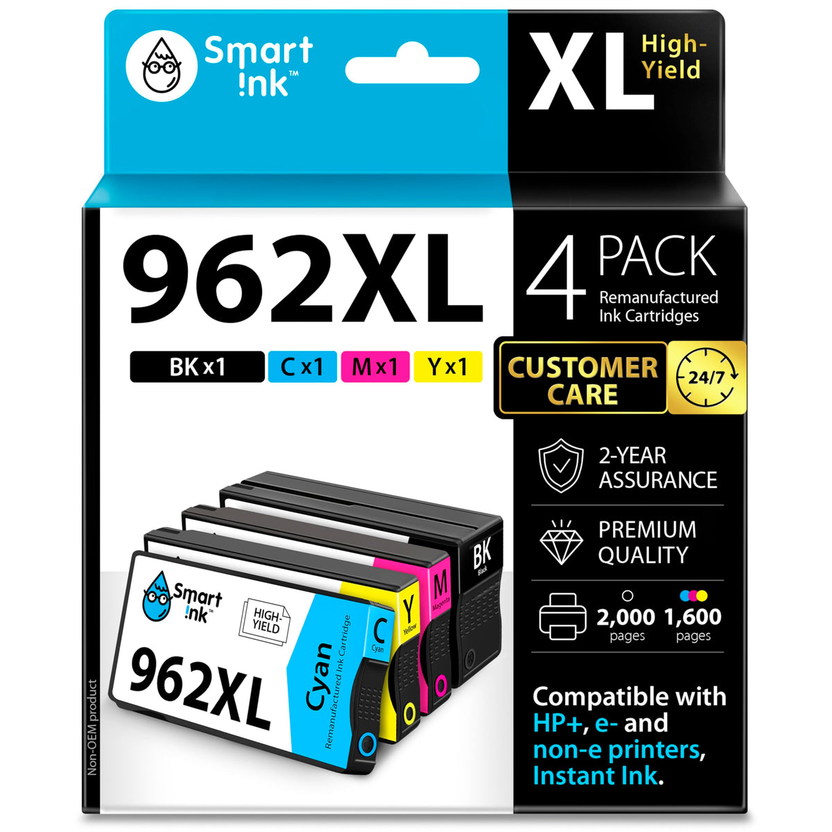 Smart Ink caja frontal del pack 962XL mostrando compatibilidad y ahorro