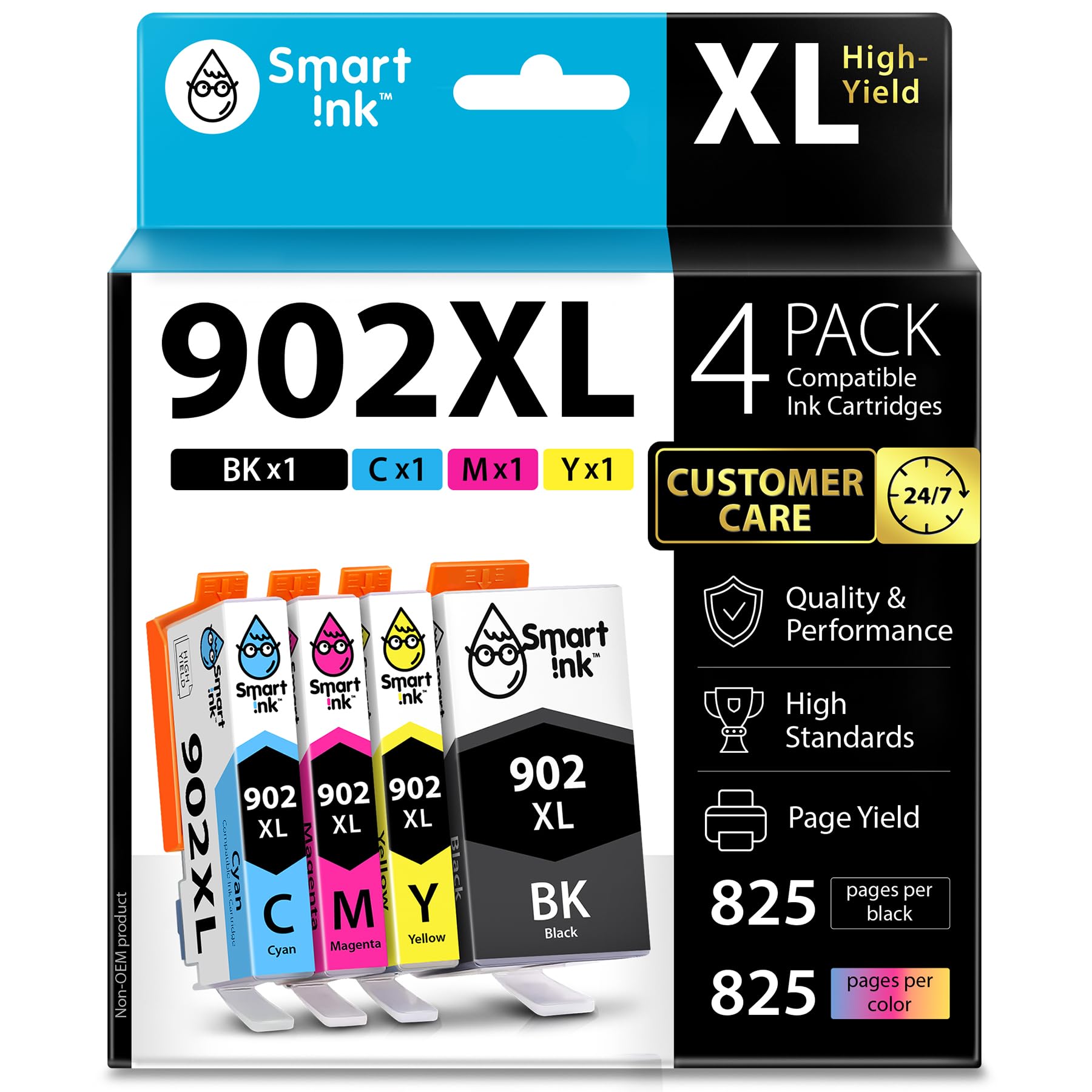 Smart Ink frente del paquete mostrando los cuatro cartuchos y ahorro