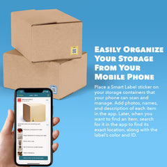 Smart Labels app escaneando código QR con teléfono, simplifica inventario