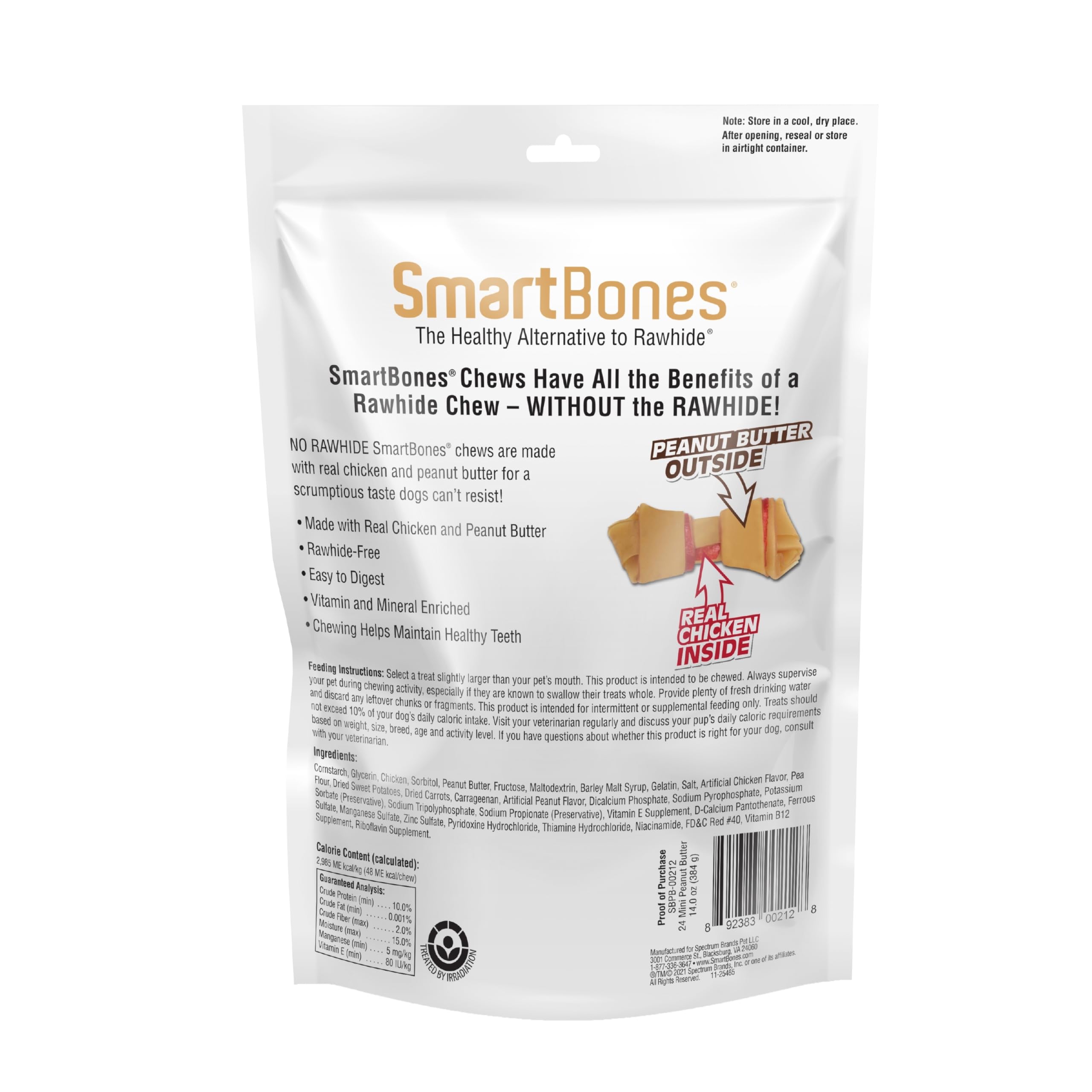 SmartBones Mini Bones textura de la cobertura de mantequilla de cacahuete, realza digestibilidad