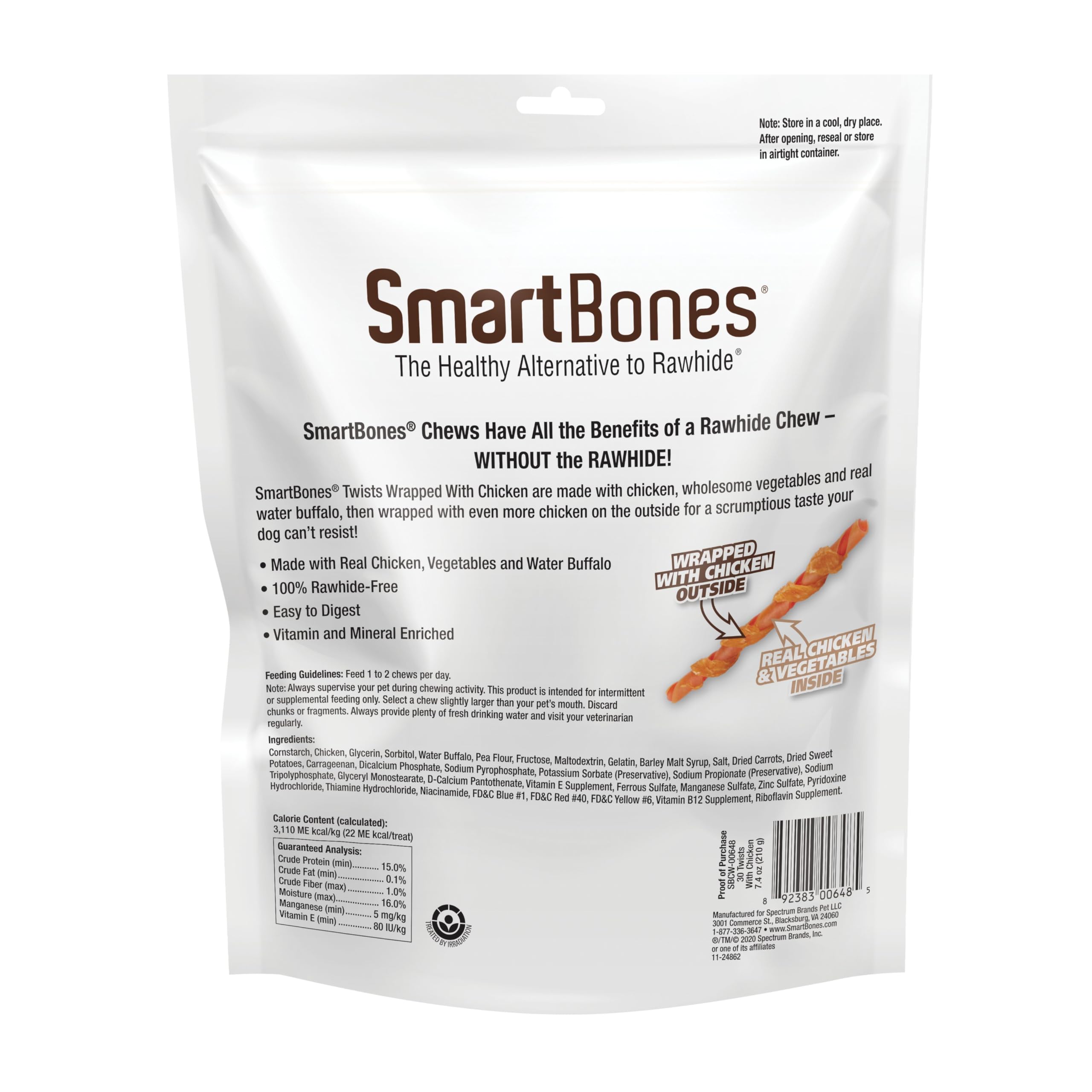 SmartBones primer plano textura del palito mostrando capa de pollo y fácil digestión
