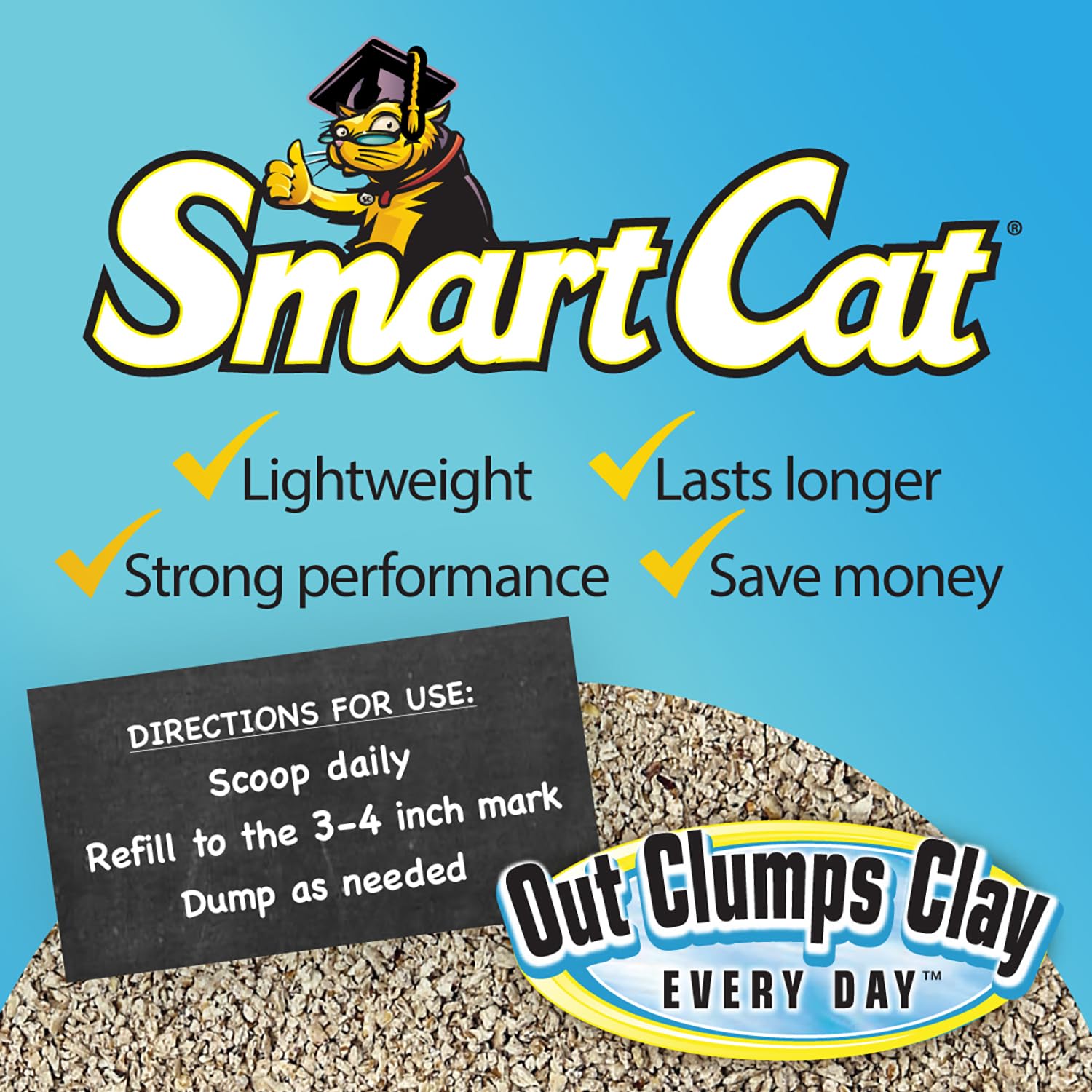 SmartCat etiqueta con características, sin fragancias y 99% libre de polvo