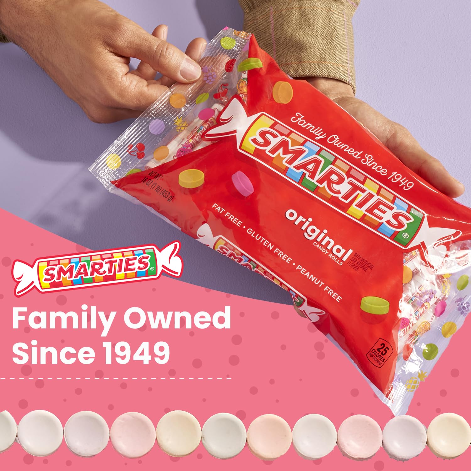 Smarties en mano para comparar tamaño, Smarties facilita porciones individuales