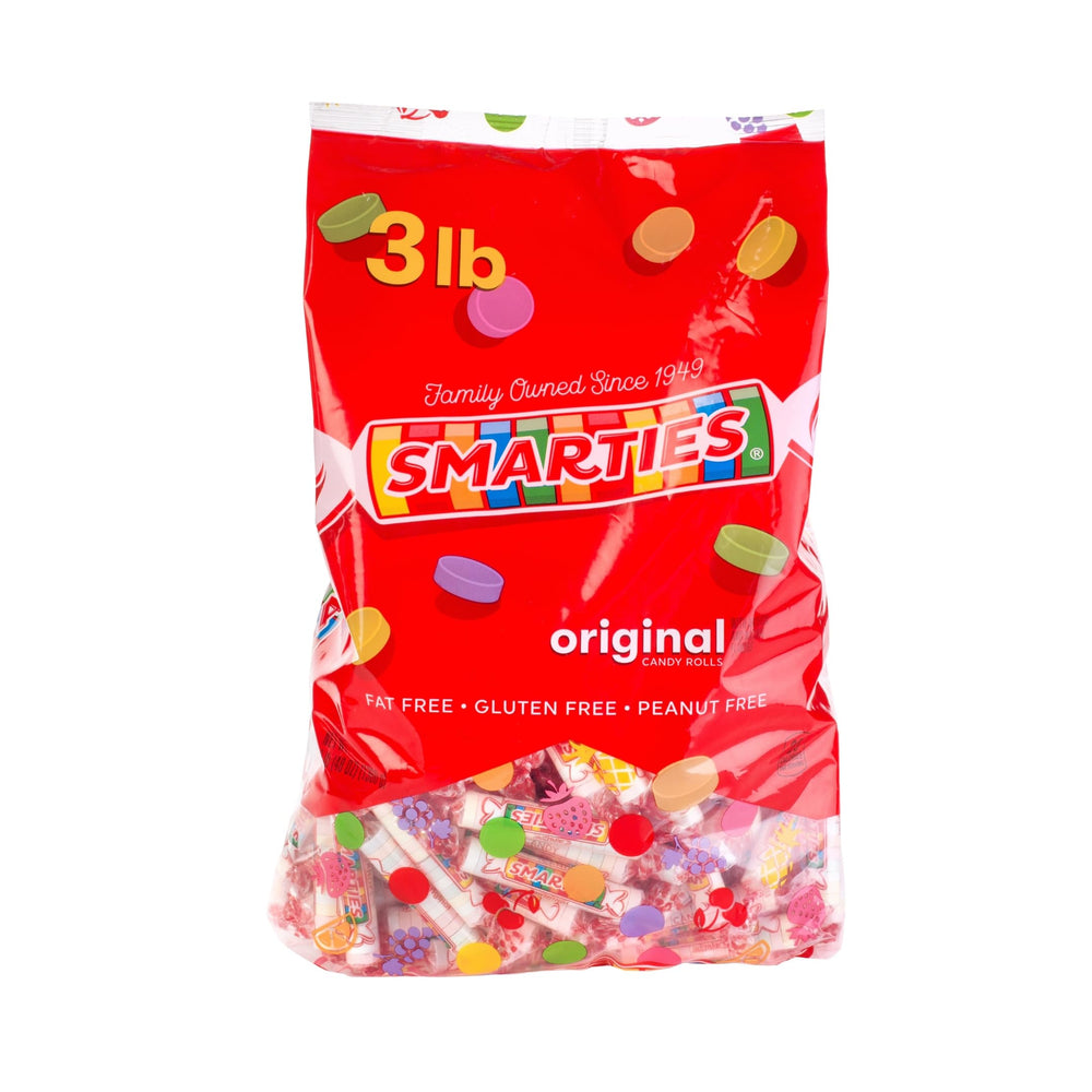 Smarties bolsa 3 lb frontal mostrando cantidad y colores, Smarties para fiestas