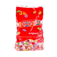 Smarties bolsa 3 lb frontal mostrando cantidad y colores, Smarties para fiestas