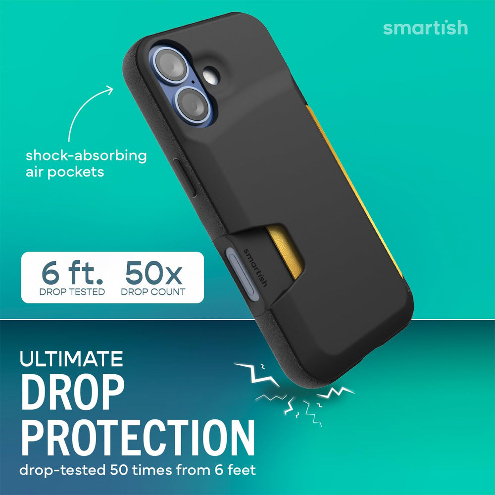 Smartish tarjetero lateral con cuatro tarjetas mostrando acceso rápido